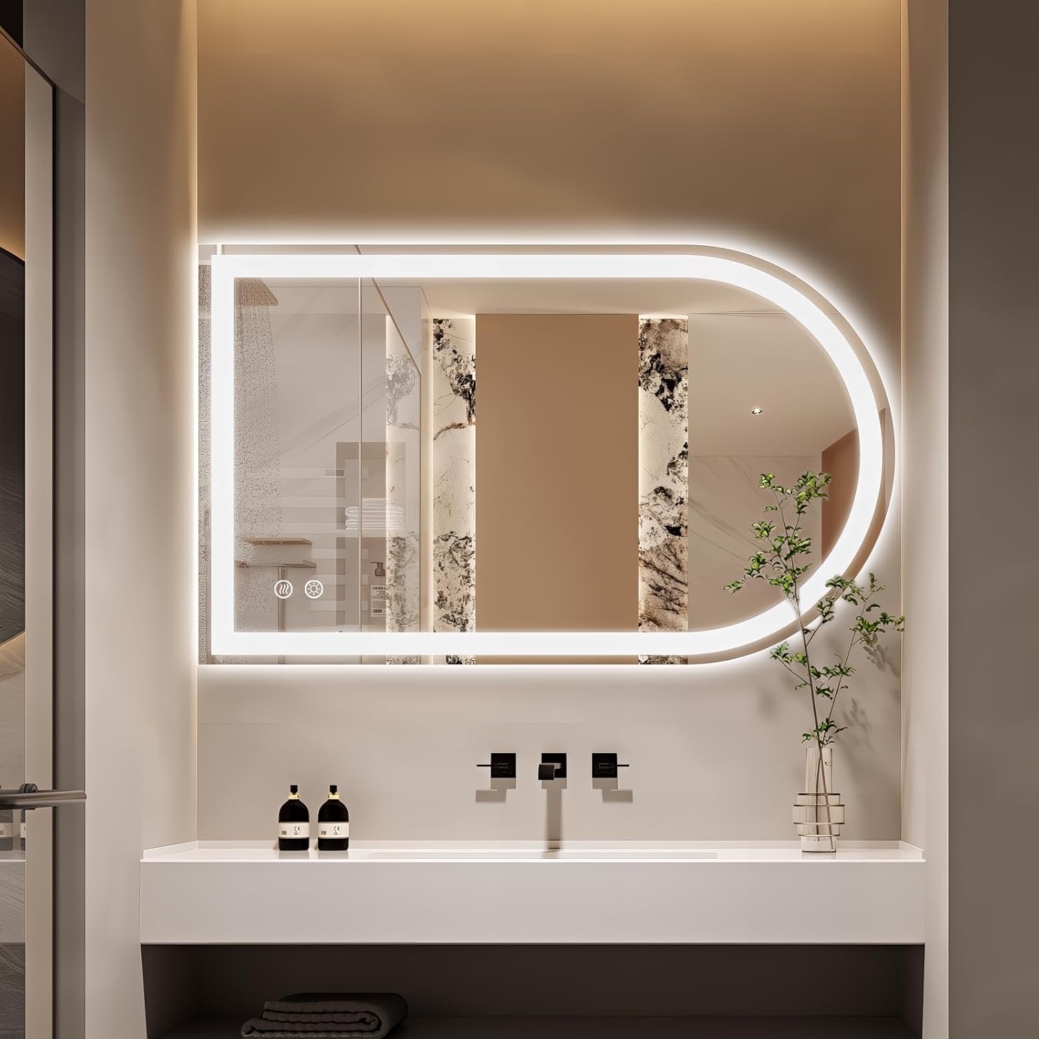 Niccy Arched LED Bathroom Mirror, 40x24 Arch Wall Mounted Frameless Bathroom Mirror for Vanity, Smart Lighted Frontlit Mirrors with Memory Function for Bathroom Bedroom Beauty Hair Salon