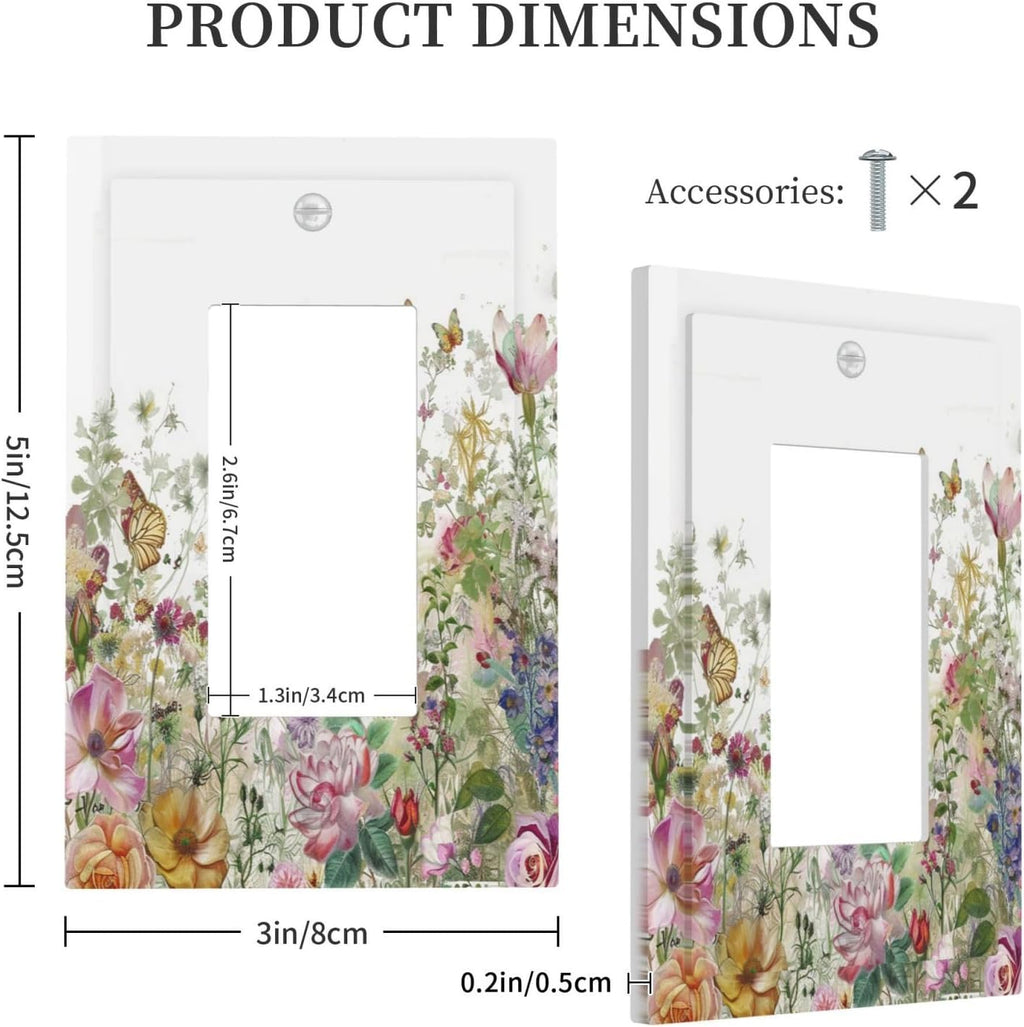 Decorative Outlet Covers Boho Wildflower Colorful Floral Butterfly 1 Gang Single Rocker Light Switch Cover Plate Wall Plates Gfci Faceplate For Bed Room Living Room Decor