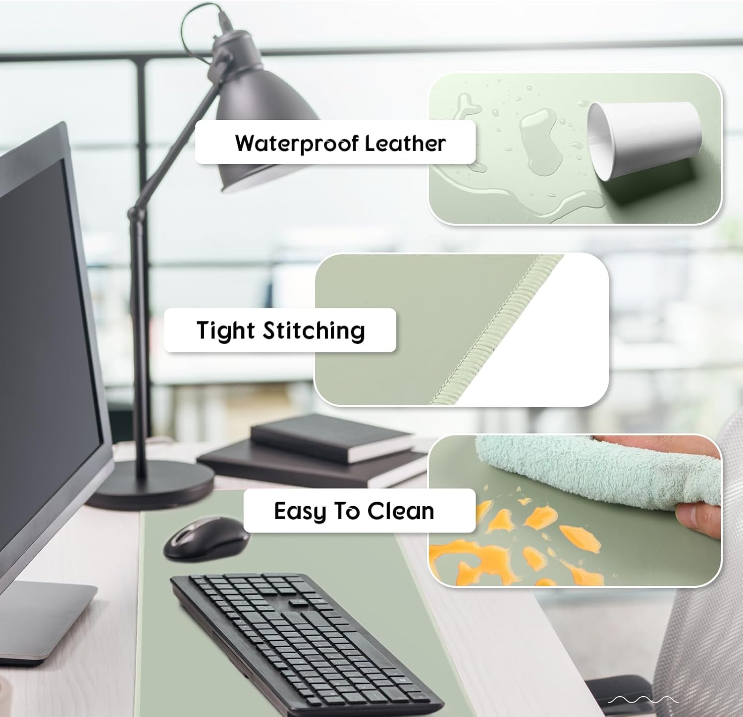 Konohan Heated Large Desk Mat PU Leather Warm Mouse Pad with 5 Heating Level & 4 Hour Auto Shut-Off Heating Keyboard Pad Warmer Gaming Mice Mat Only Supports 110v(Gray-Green Color,23.6"x 14.2")