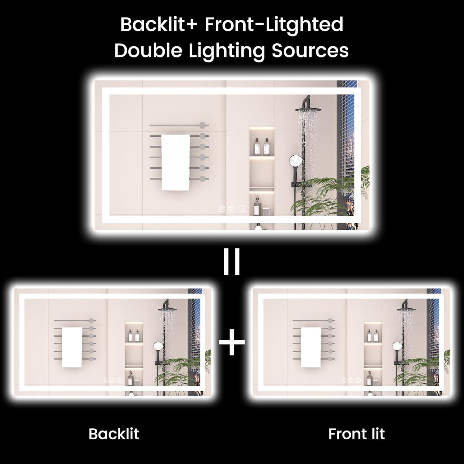 40X24 LED Bathroom Mirror with Lights, Anti-Fog, Backlit + Front Lit (CRI>90), Lighted Bathroom Vanity Mirror for Wall, Memory Function, Dimmable, Tempered Glass, Shatter-Proof