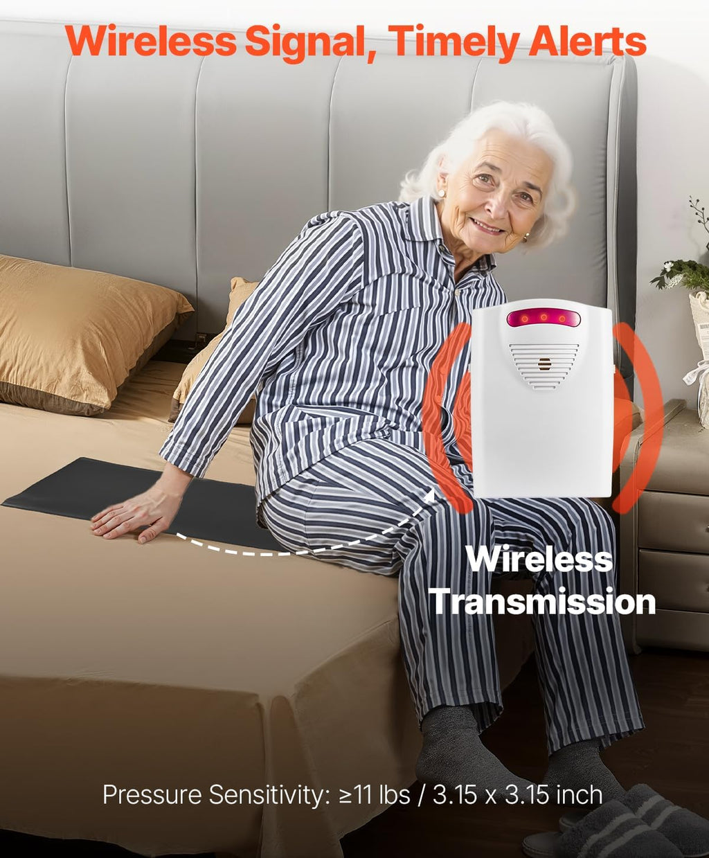 VEVOR Bed Alarm System for Elderly Adults, 14 x 30-inch Wireless Bed Sensor Pad with Pager, Safety Bed Alarms and Fall Prevention Pad for Home, Hospital, Rehabilitation Center