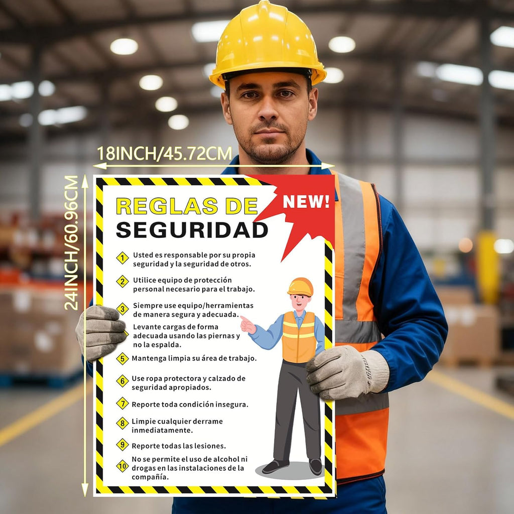 Spanish Workplace Safety Rules Poster 18" x 24" Industrial Safety Sign Security Poster for Employees Factories, Warehouses, Office Construction Sites Waterproof Tear Resistant