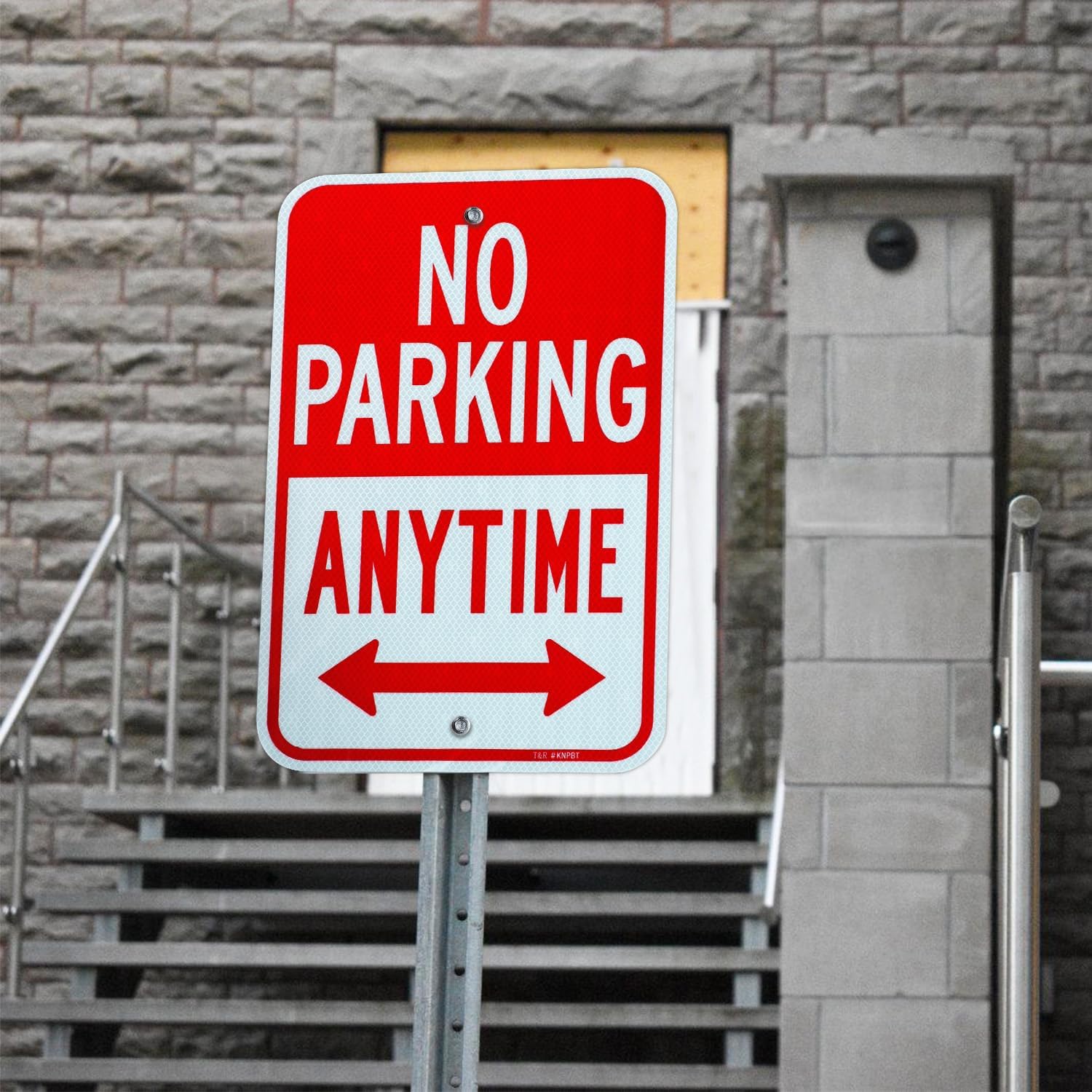 T&R (4 Pack) Large No Parking Anytime Sign, 18" x 12" Engineer Grade Reflective Sheeting, Rust Free Aluminum, Waterproof, Fade Resistant, 2 Pre-drilled Holes