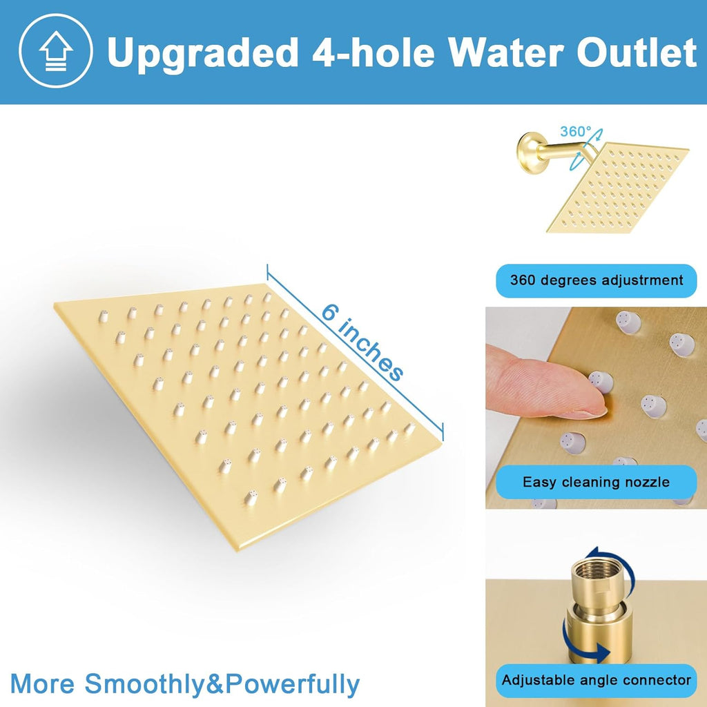 Digital Display Dual Head Shower system Rain Shower System Shower Wall Mount 10 Inch Ceiling Shower Head with 6 Inch Shower Head with shower handheld(Brushed Gold)