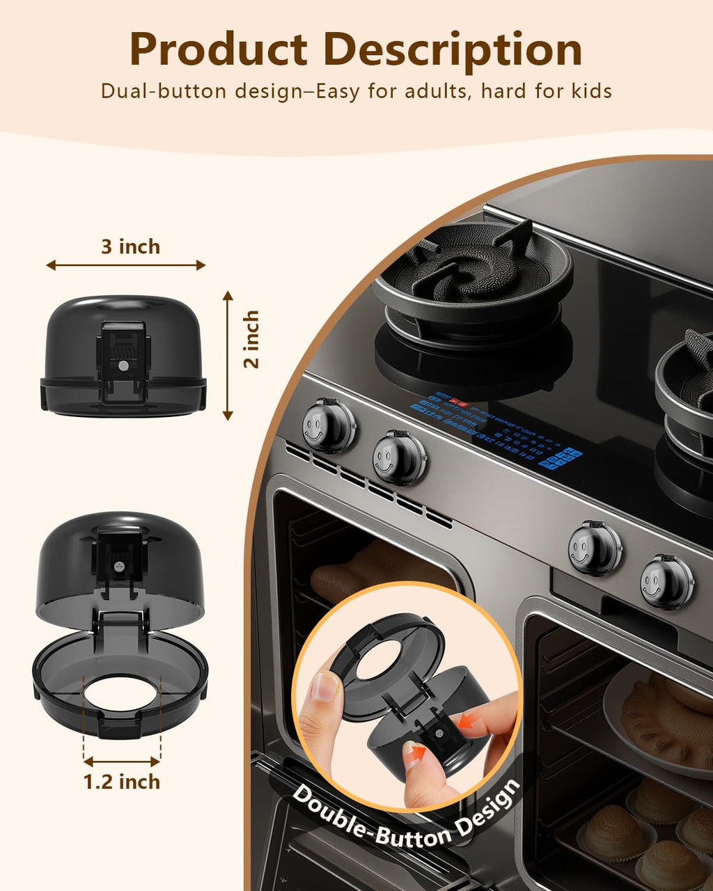 Stove Knob Covers - 5+1 Pack Heat Resistant Gas Stove Knob Covers with Child Proof Lock & Strong Adhesive, Oil-Proof Oven Knob Covers with Semi-Transparent Design, Black