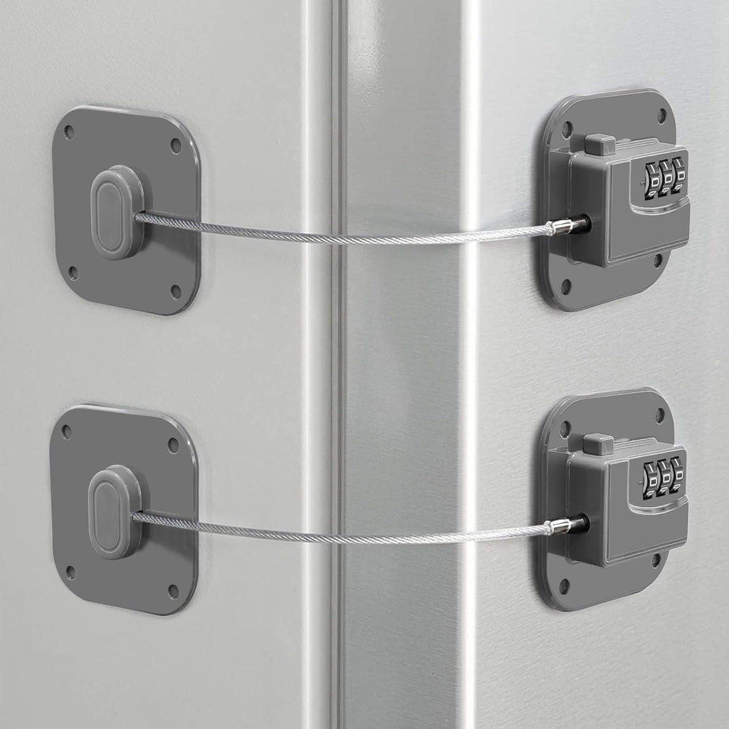 Refrigerator Lock, Heavy Duty Fridge Lock, Combination Lock for Refrigerator Cabinets, Drawers, Safety, Easy Install No Keys Needed (Grey-2Pack)