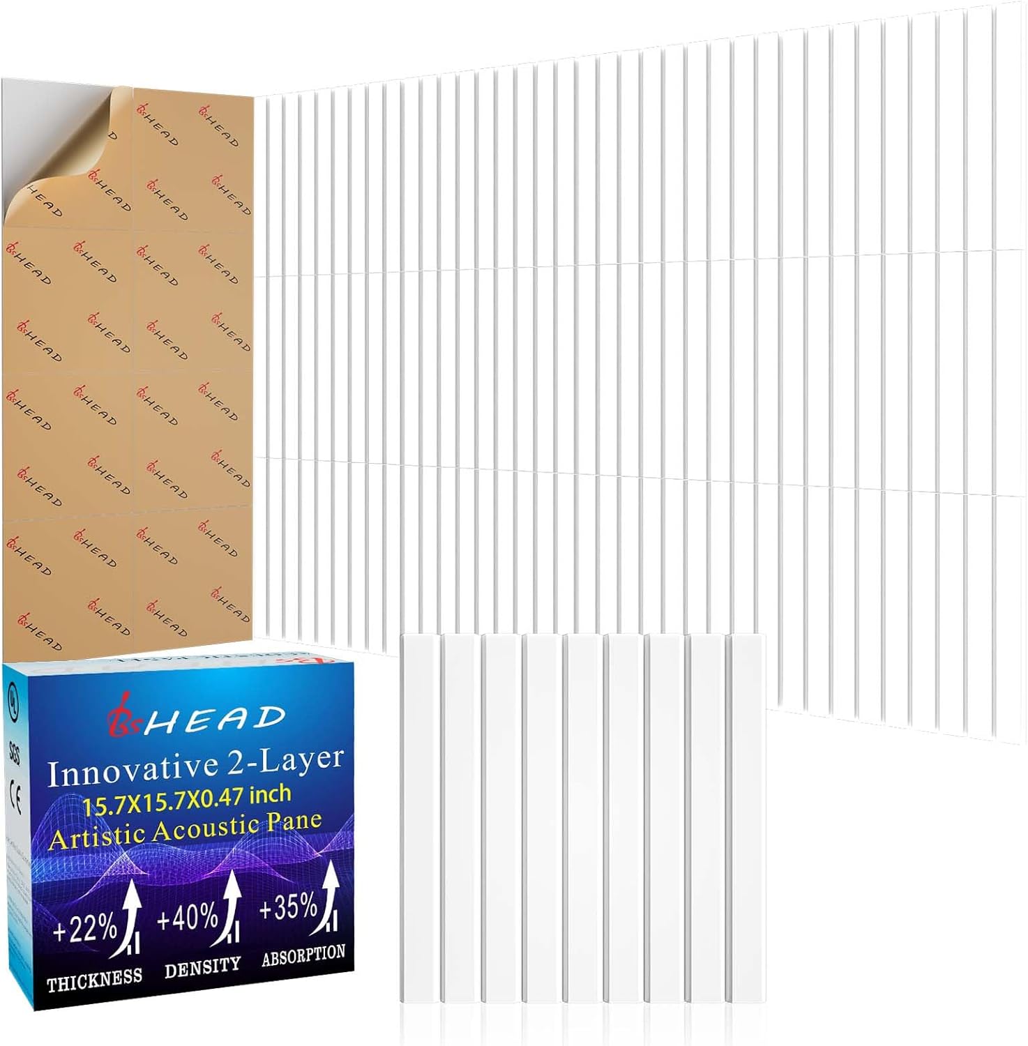 12 Pack Large Soundproof Wall Panels, 15.7 x 15.7 x 0.47 in Sound Proof Foam Panels for Walls, 1.2lb/ft³ High Density, Thicker 0.47in, Acoustic Panels, Sound Dampening Panels White