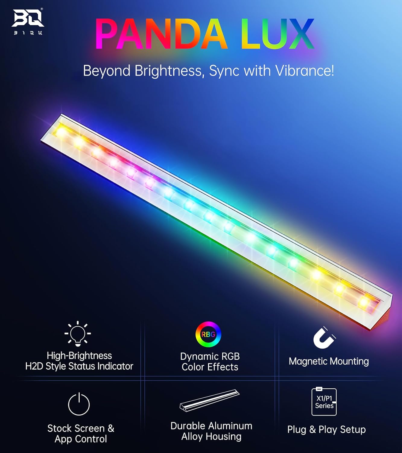 BIQU Panda Lux RGB for Bambu-Lab P1S P1P X1C X1E 3D Printers, Upgraded Light Strip Kit with H2D Style Lighting, Dynamic RGB Lighting Printer Status Indicator