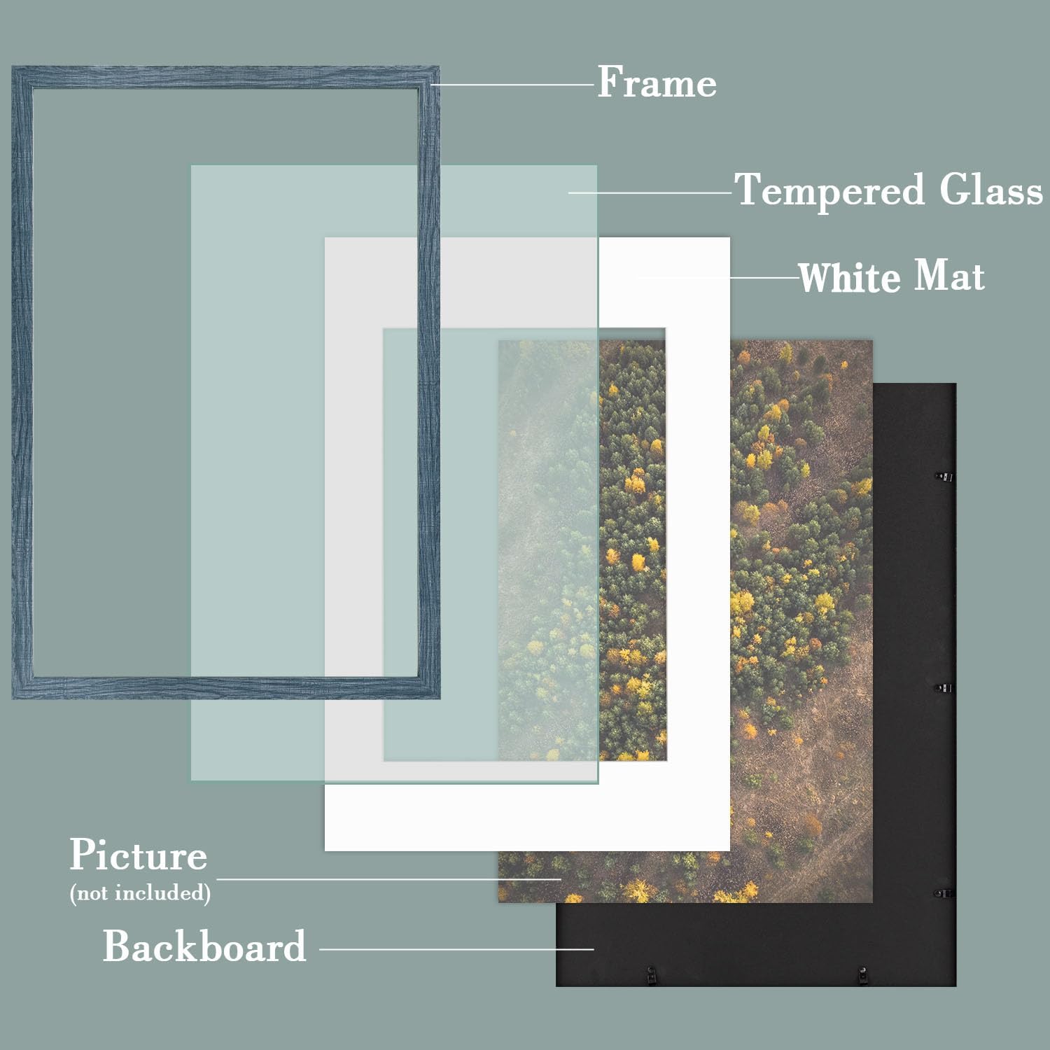 Golden State Art, 16X24 Picture Frame with Mat for 12X18 - High Definition Glass Wall Mounting Horizontal Vertical Display (Blue, 2 Pack)