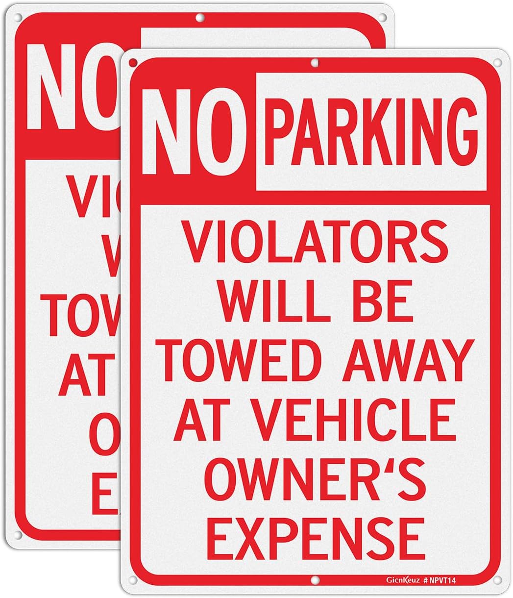 GicnKeuz Large No Parking Signs,14x10 Inches Violators Will Be Towed Away at Vehicle Owner's Expense Signs, Reflective Aluminum, Fade Resistant,Indoor or Outdoor Use (2-Pack)