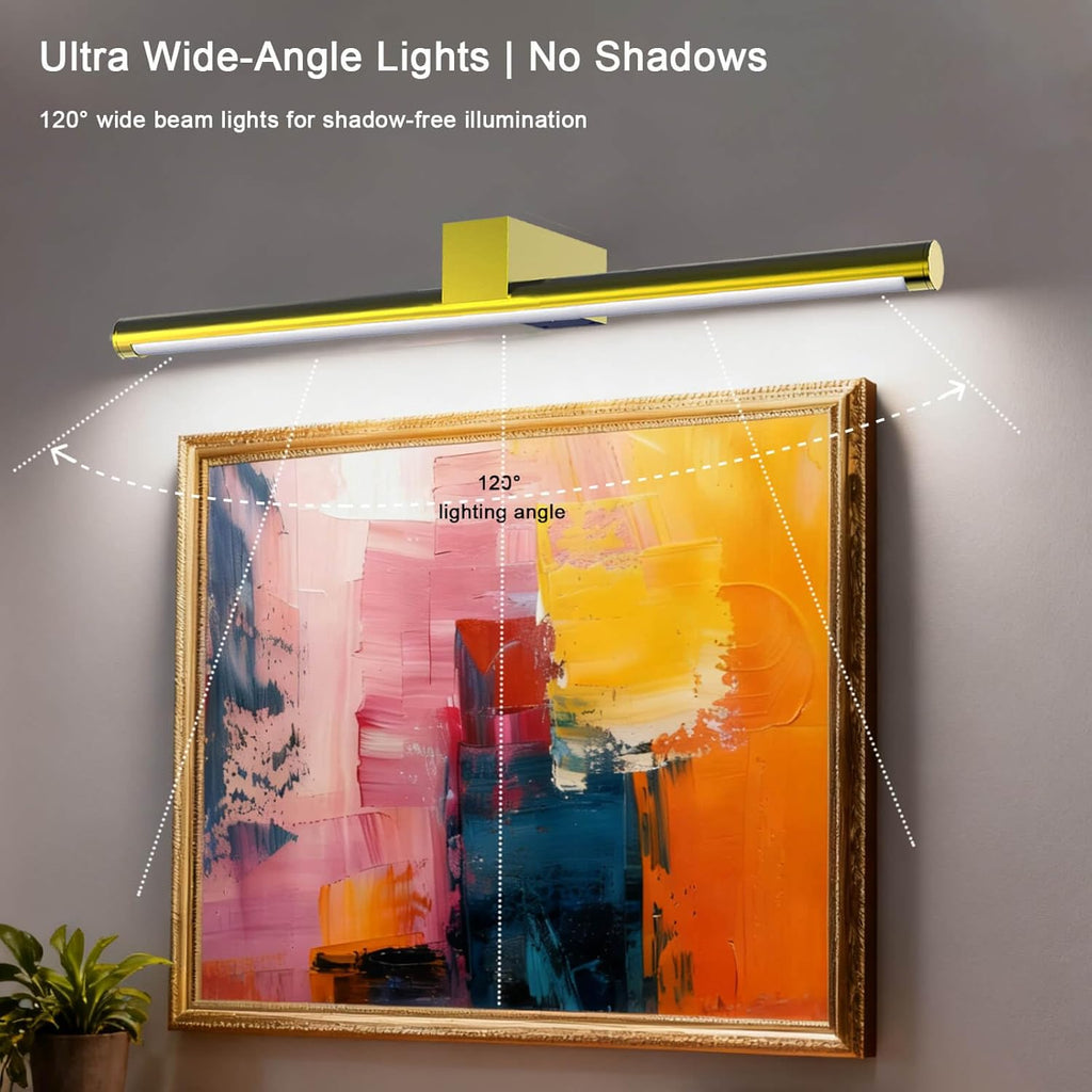 Picture Lights for Wall Battery Operated, Rechargeable Wireless Lights for Pictures on Wall with 3 Color Dimmable Remote for Painting Gallery Dartboard Poster Bedroom Frame Art Decor - Gold 16 inch