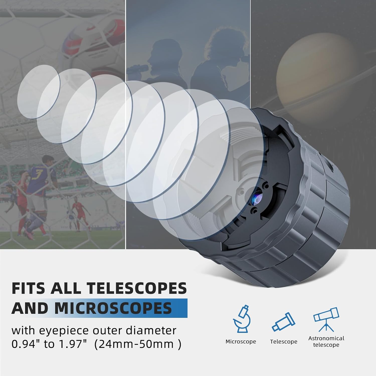 WiFi Telescope Eyepiece Camera for Spotting Scopes Electronic Eyepiece 32GB Video Recording Digital Eyepieces Camera, Telescope Accessories for 24mm-50mm Optical Telescopes and Microscope
