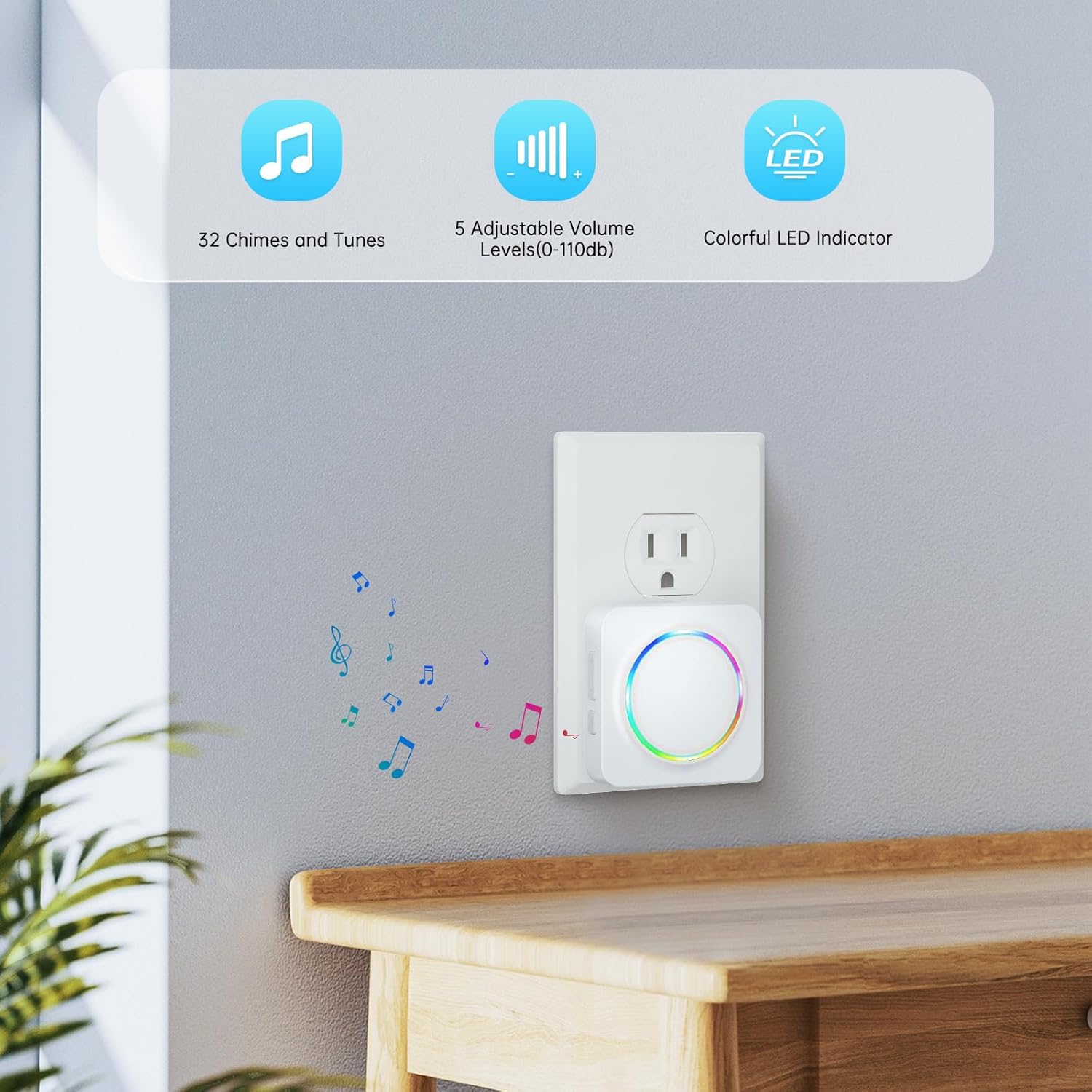 Wireless Motion Sensor Alarm Indoor -Door Chime for Business, Store Welcome Buzzer Monitor with Colorful LED Light 500 FT Range Commercial Door Entry Alert, Caregiver Reminder for Elderly