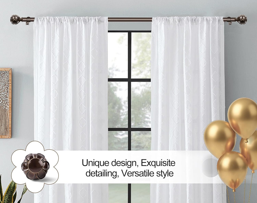 KAMANINA Single Curtain Rod 32 to 58 Inch(2.6-4.8Ft), 7/8 Inch Antique Bronze Adjustable Drapery Rod for Windows, Decorative Netted Texture End