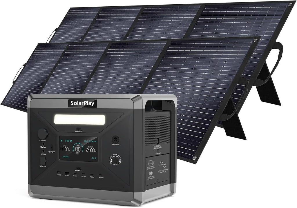 SolarPlay 2400W Portable Power Station, 2160Wh Large Capacity Solar Generator with 2x200W Solar Panel, BMS Emergency Power Station for Home Backup, Camping, Outdoor Battery Backup