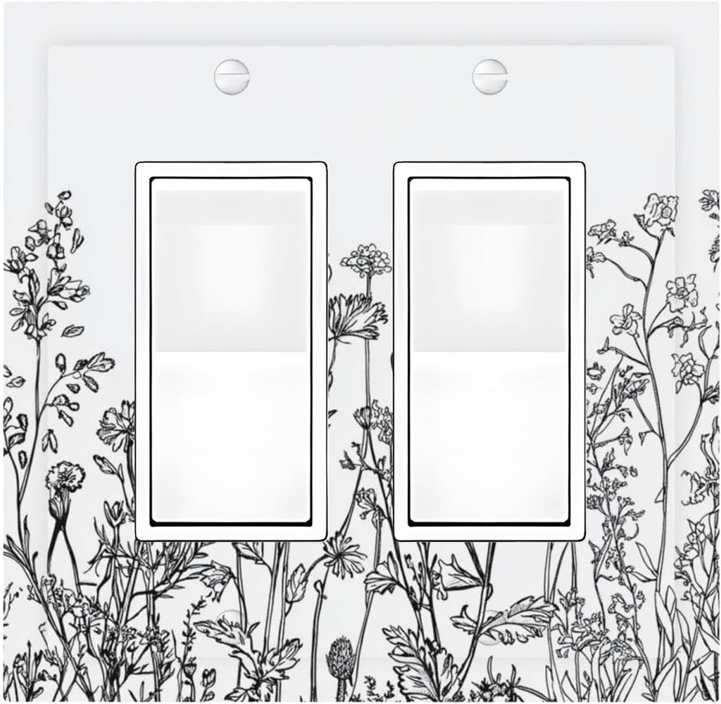 Decorative Outlet Covers Floral Wildflower Rustic Plant Leaves 2 Gang Double Gfci Rocker Electrical Wall Panels Light Switch Cover Plate For Farmhouse Cabin Decor