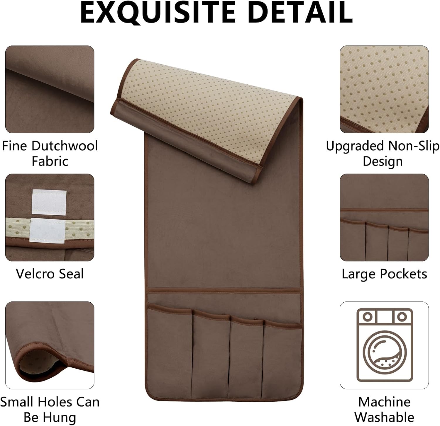 Remote Control Holder for Armchair, Couch Caddy Organizer TV Remote Holder for Bed Storage 5 Pockets, Remote Caddy Bedside Organizer Bedside Table Organizer (Brown, 35"x12.4")