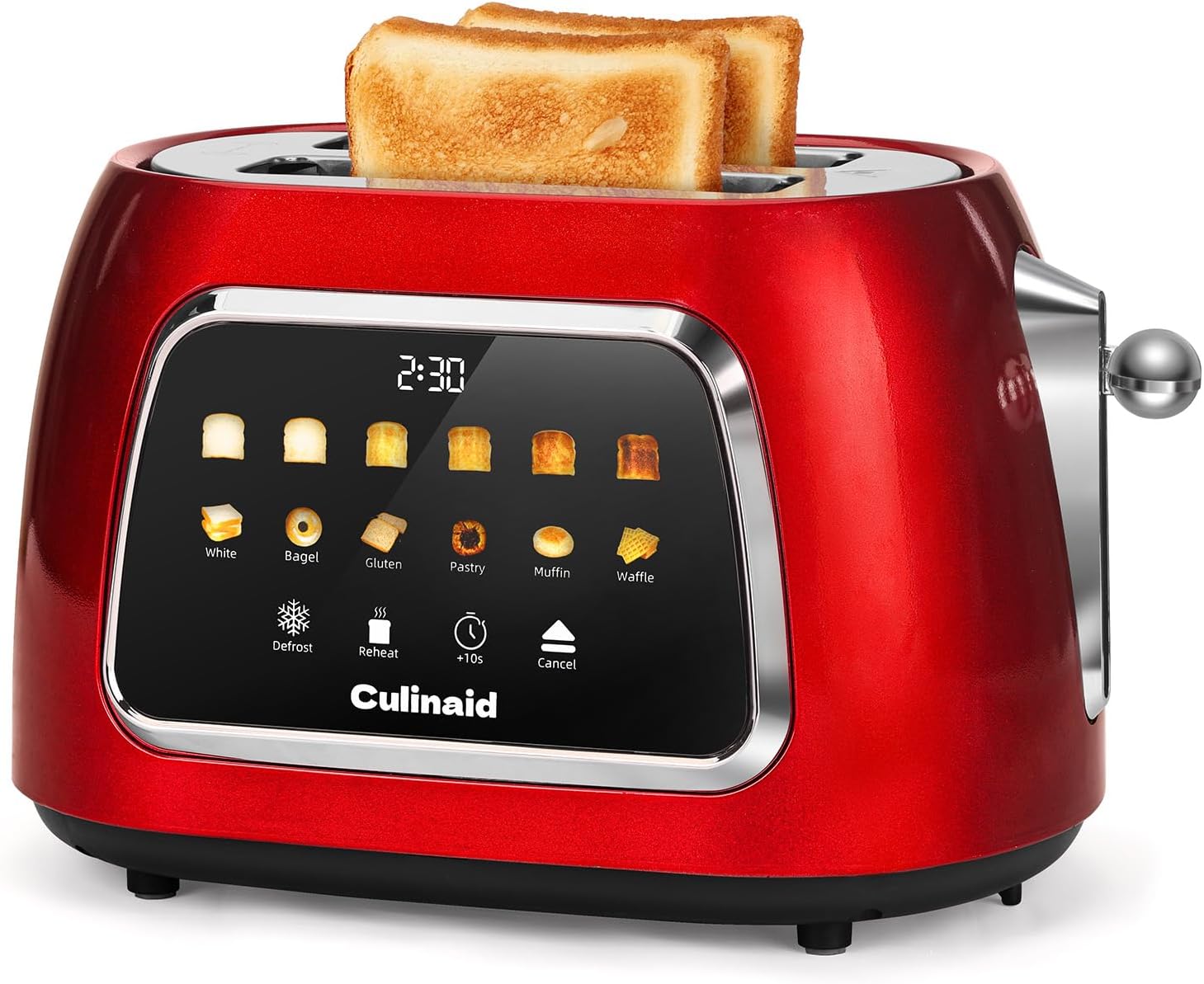 Toaster 2 Slice Smart Touch Screen, Retro 1.5'' Extra Wide Slot Stainless Steel Digital Bread Toaster with Memory Function, Bagel, Defrost, 6 Browning Levels and Removable Crumb Tray, Red