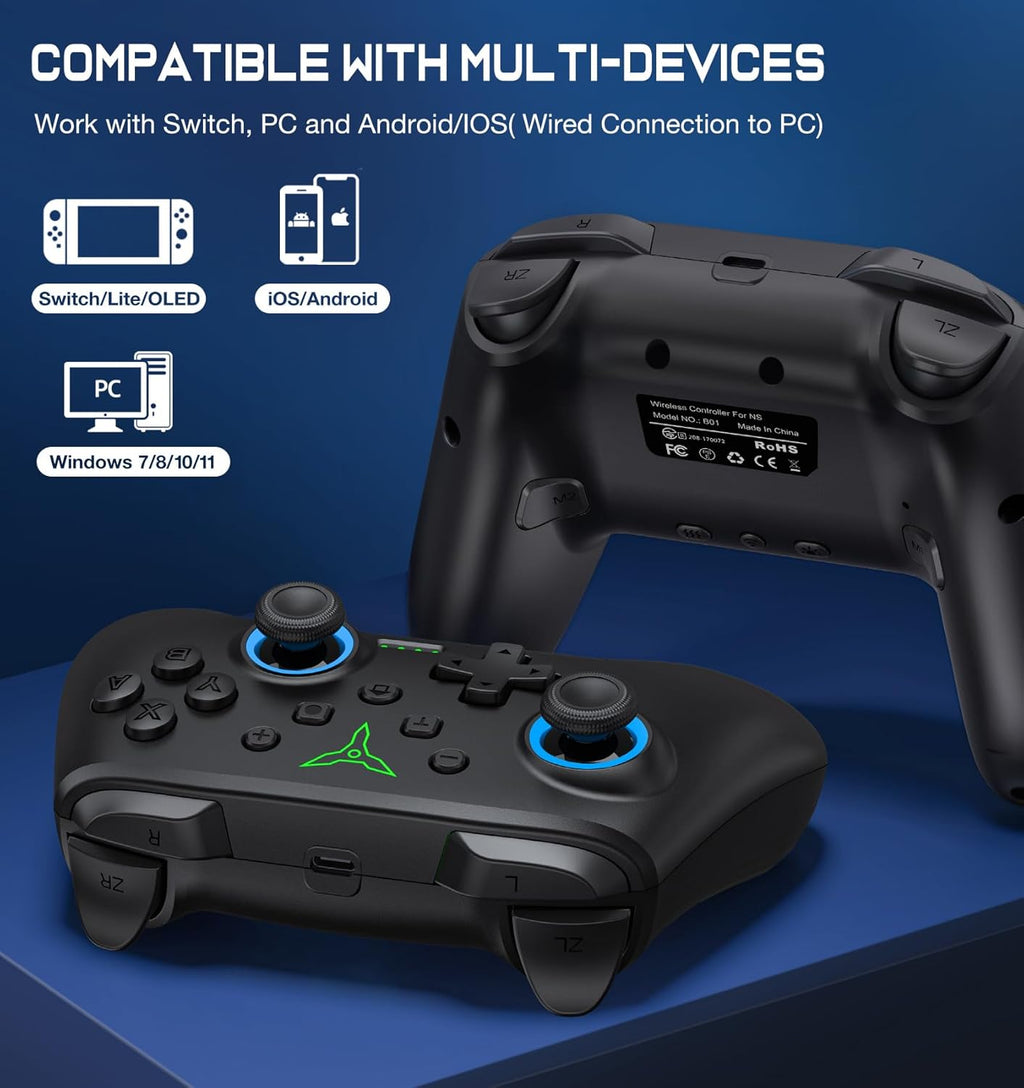 Switch Controller, Wireless Switch Controller Compatible with Switch Controller/Switch 2/Switch Lite/OLED, Wireless Switch Controllers Work with iOS/Android/PC with RGB Light, Programmable, TURBO & Wakeup