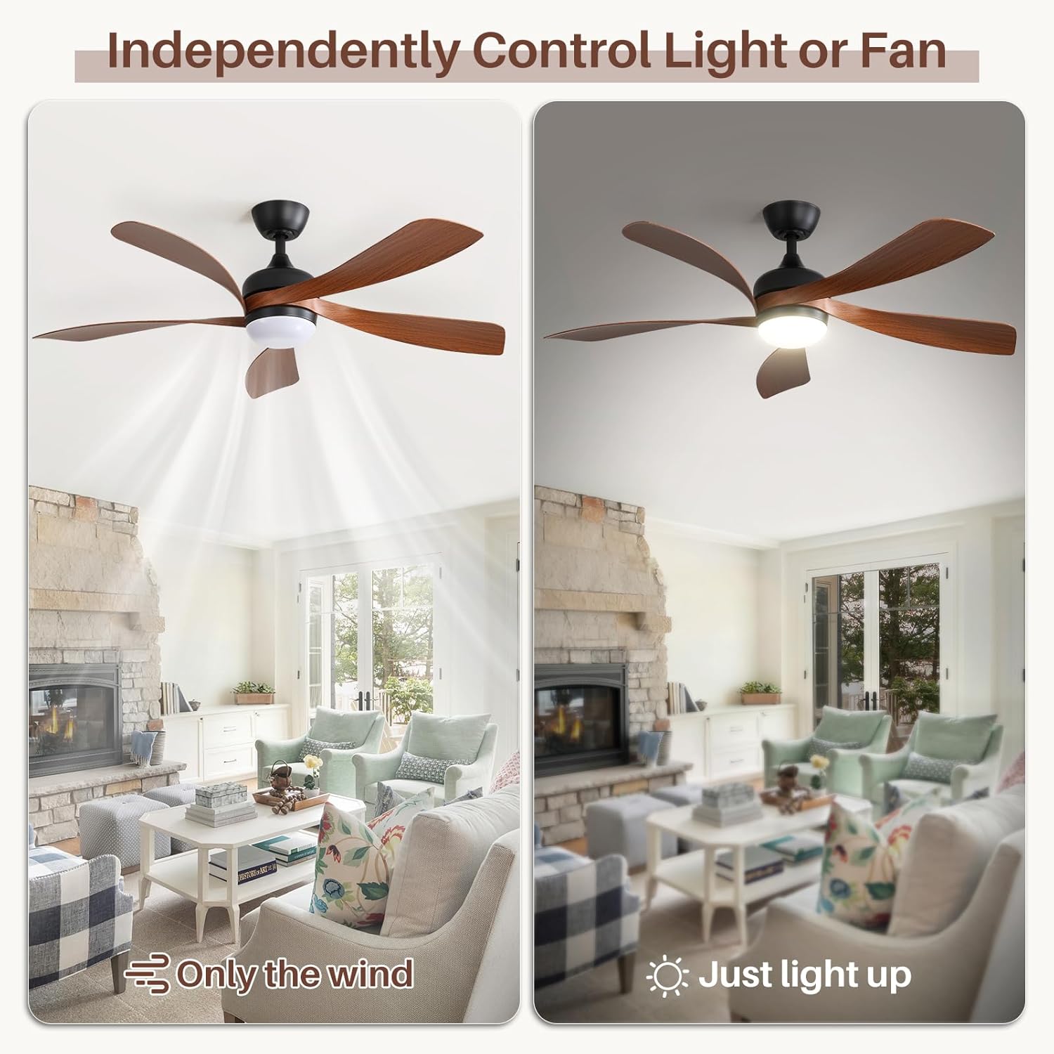 Sofucor 52" Smart Ceiling Fan, Indoor/Outdoor Ceiling Fans with Lights and Remote, Compatible with Alexa/Google/App, 3-Color Light 6-Speed Timing Reversible DC Motor for Bedroom Living Room Patio