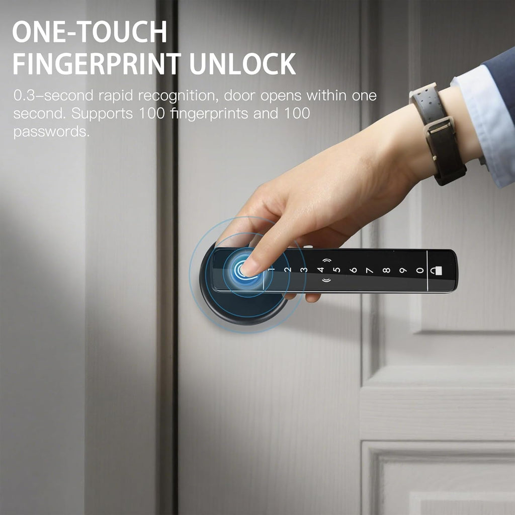 Fingerprint Door Lock Biometric Door Lock with Keypad & Keyless Entry - Smart Door Knob Handle for Bedroom/Home/Hotel/Office/Apartment - Supports APP/IC Card/Fingerprint/Key/Passcode Unlocking