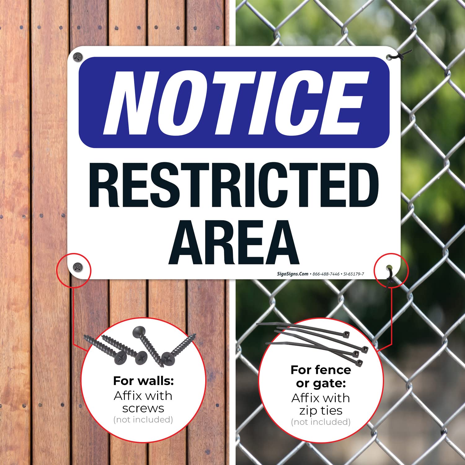 Notice Restricted Area Sign, 10x7 Inches, Rust Free .040 Aluminum, Fade Resistant, Made in USA