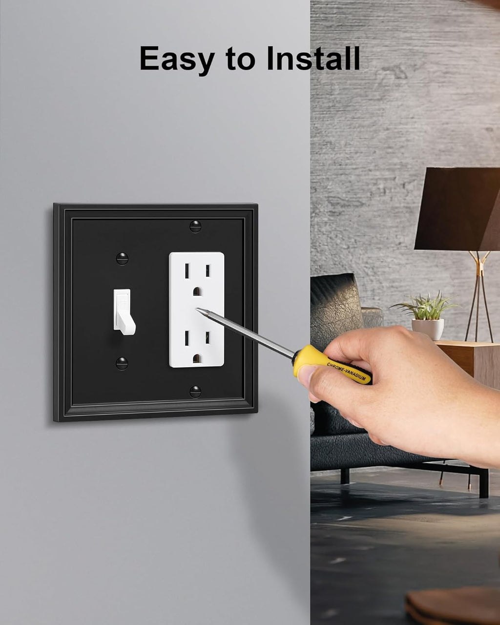 2-Pack Combo Toggle/Decorator Light Switch Cover Plate, Black Modern Decorative Electrical Outlet Covers, Bamboo Fiber Wall Switch Plates and Outlet Covers