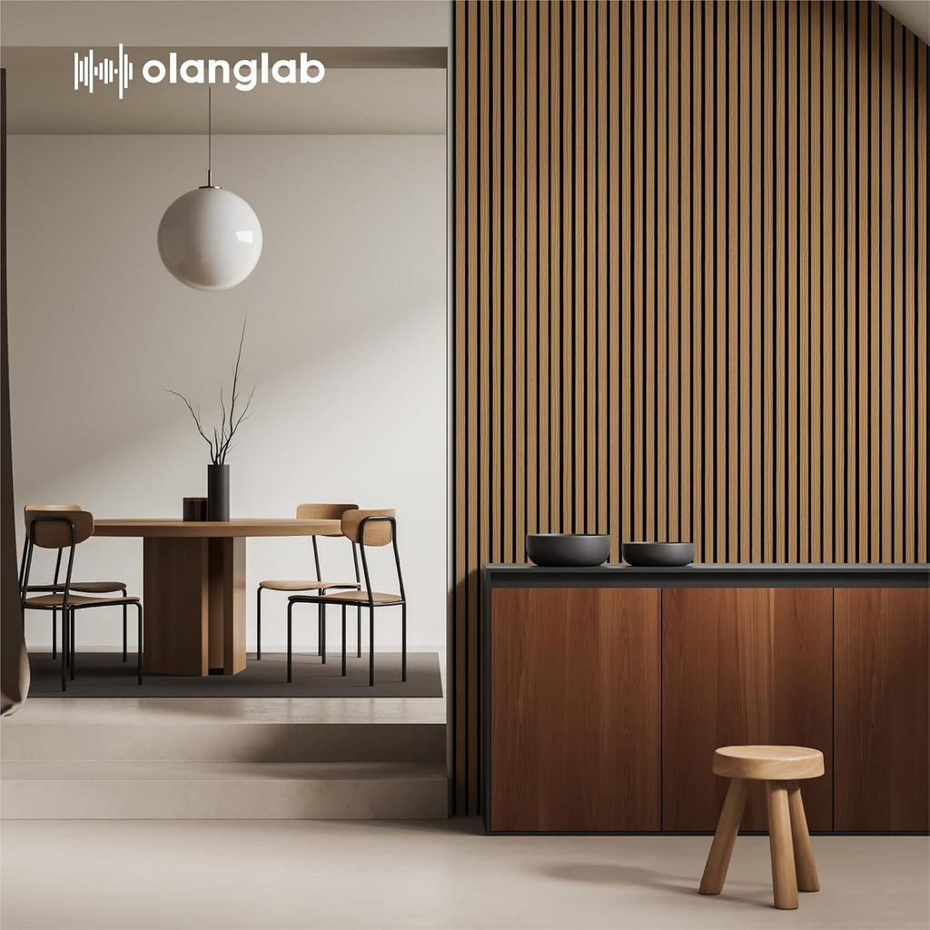 Olanglab Wood Slat Wall Panels 4 Pack, Wooden Acoustic Wall Panels, 94.5"x12.6" Each 3D Wall Panels for Interior Wall Decor (Cherry Toned-Extendo Trio)