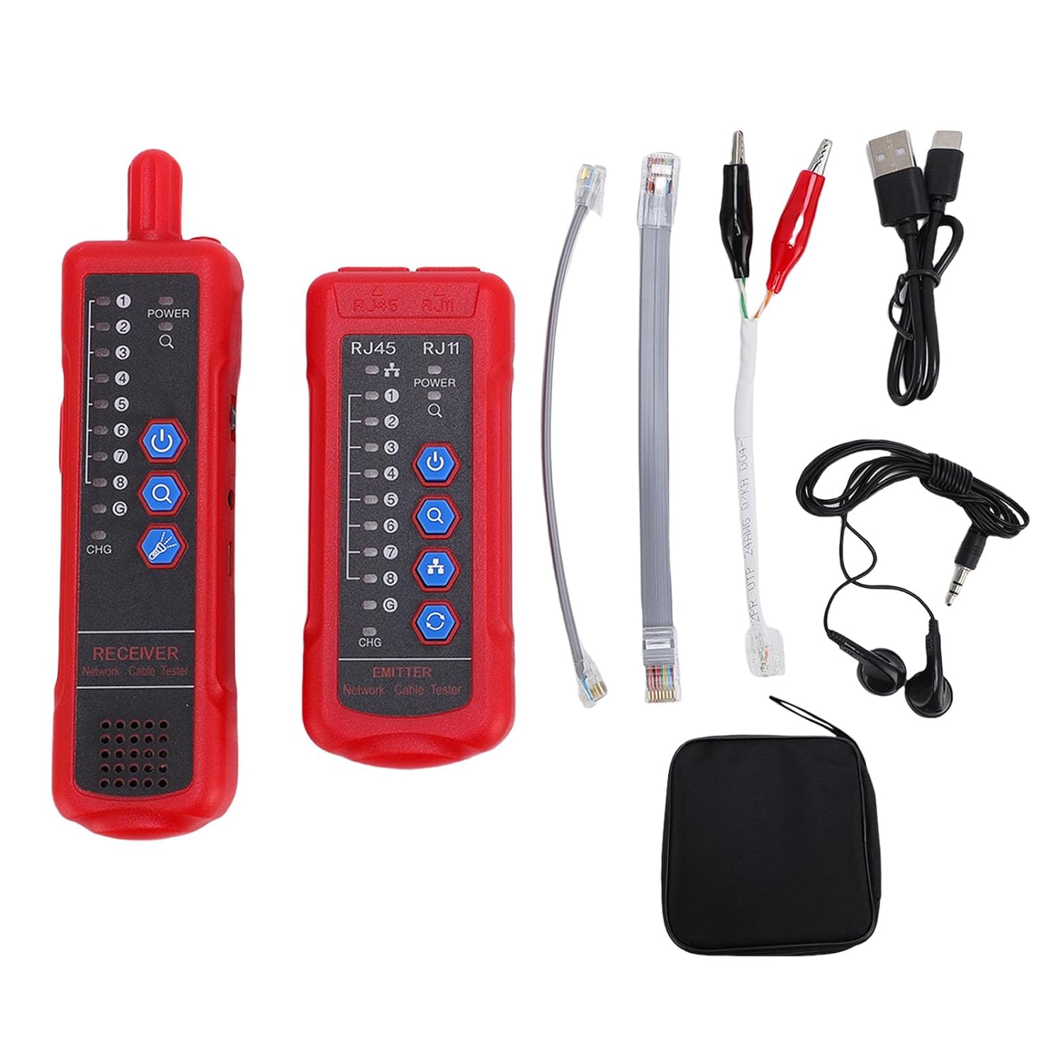 Network Cable Tester, RJ11 RJ45 CAT5 CAT6 Ethernet LAN Wire Tracer with Headphone Jack and Signal Strength Indicator, for Noisy Environments