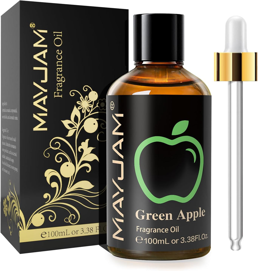 MAYJAM 3.38FL.OZ Green Apple Fragrance Oils with Glass Dropper, 100ML Essential Oils for Diffusers for Home, Long Lasting Scented Oils for Diffusers Soap Candle Making