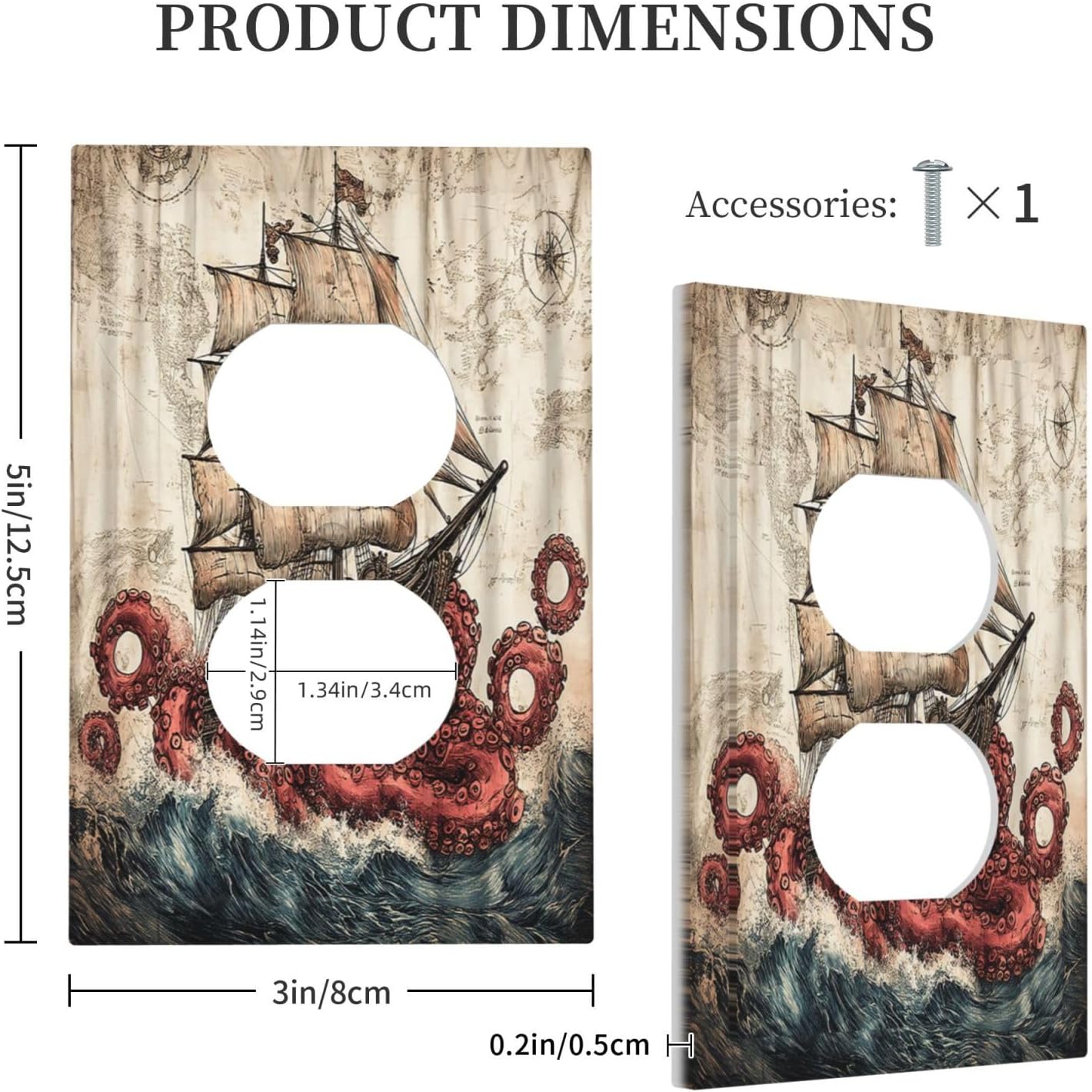 Outlet Covers Vintage Octopus Ocean Sailboat Bizarre Adventure 1 Gang Duplex Electrical Receptacle Faceplate Light Switch Cover Wall Plate Decorative Switch Plates for Bathroom Kids room Decor