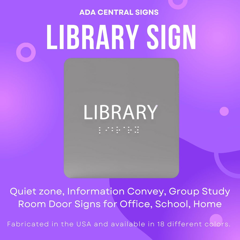 6" X6" Library Sign - ADA Compliant Tactile Graphics Grade 2 Braille Text Acrylic Wall Sign - Quiet zone, Information Convey, Group Study Room Door Signs for Office, School, Home