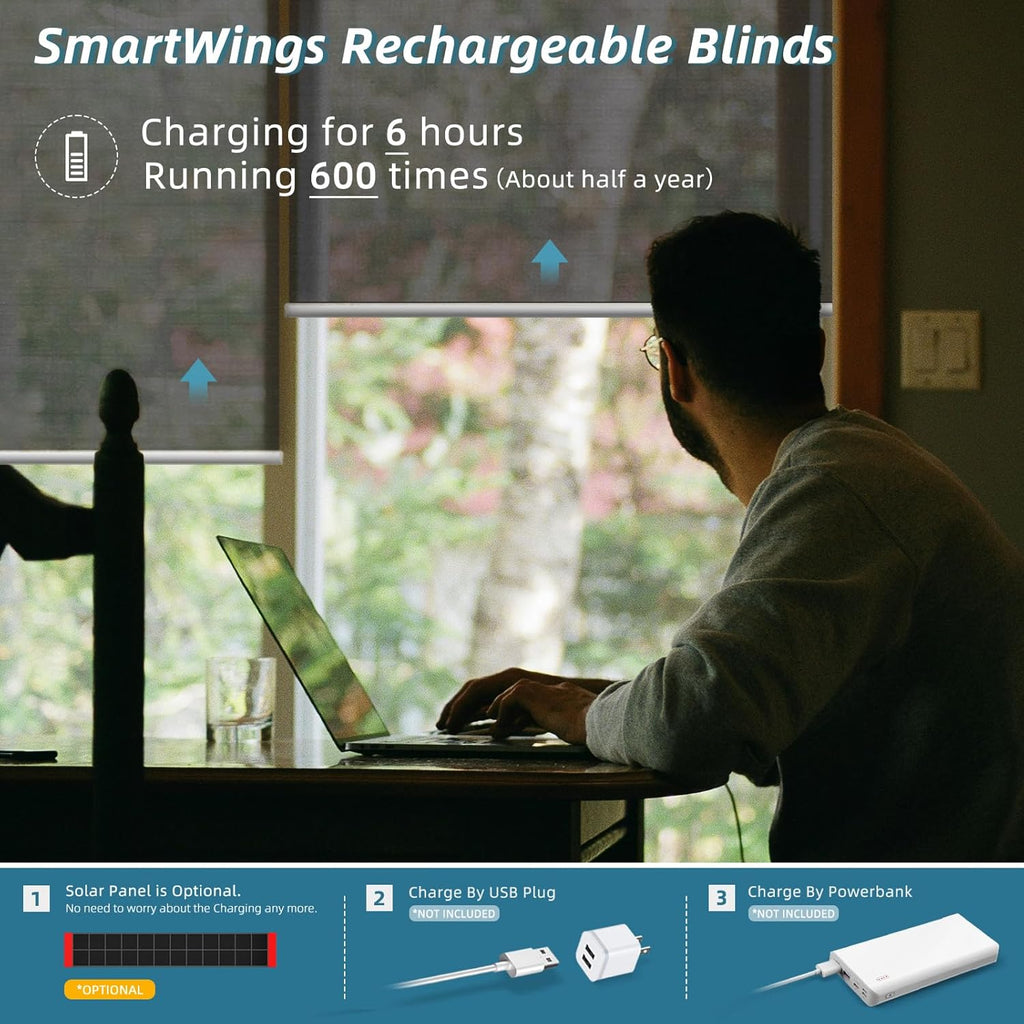 SmartWings Motorized Smart Roller Shades in Light Filtering, Electric Blinds with Remote for Windows Compatible with Alexa/Google Home/Homekit, Customized, 60% Blackout Twilight Shadow