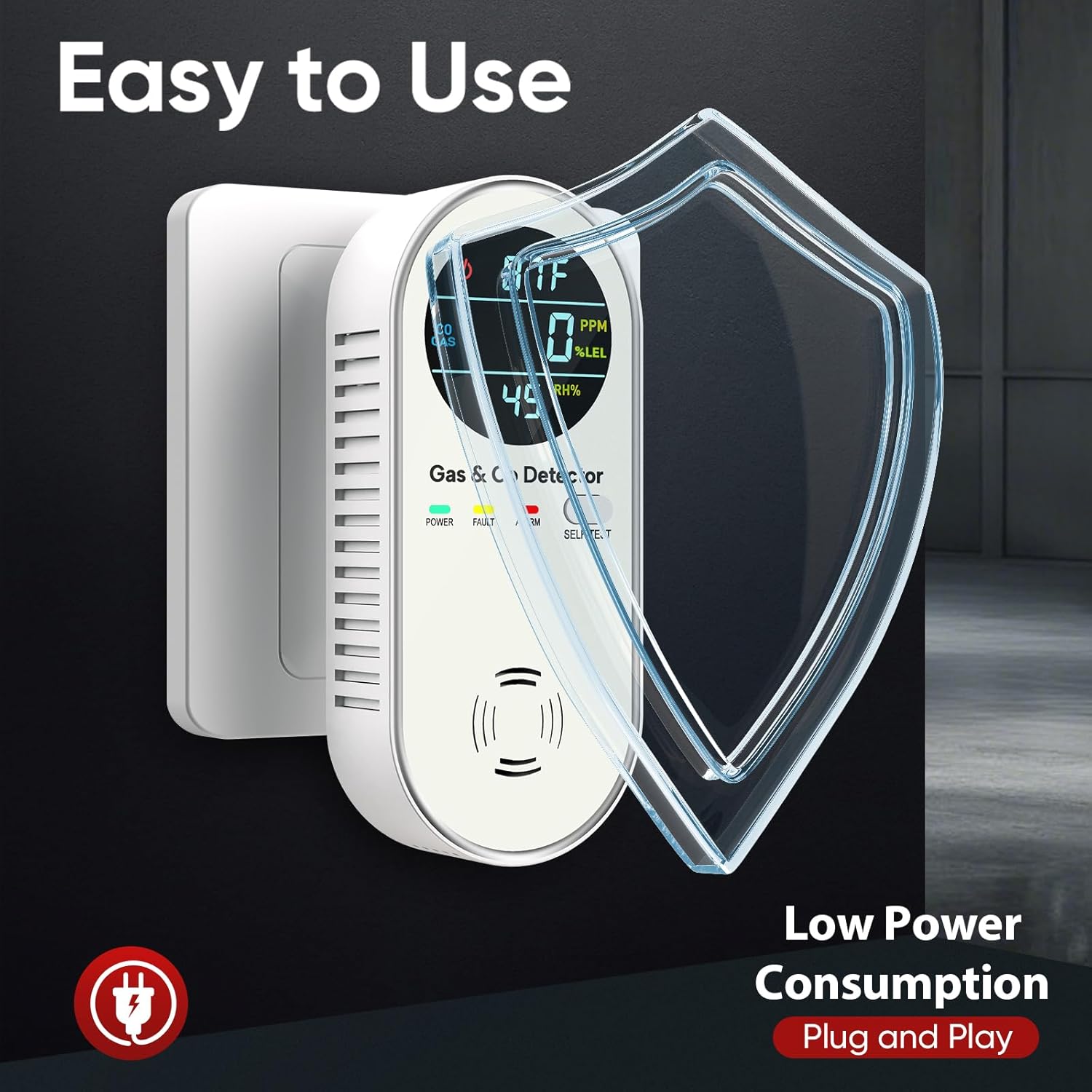 4-in-1 Combination Carbon Monoxide Detectors & Natural Gas Leak Detector - Carbon Monoxide Detectors Plug in - Dual Sensor Gas & Co Detector - Temperature & Humidity Detectors for Home & RV (3 Packs)