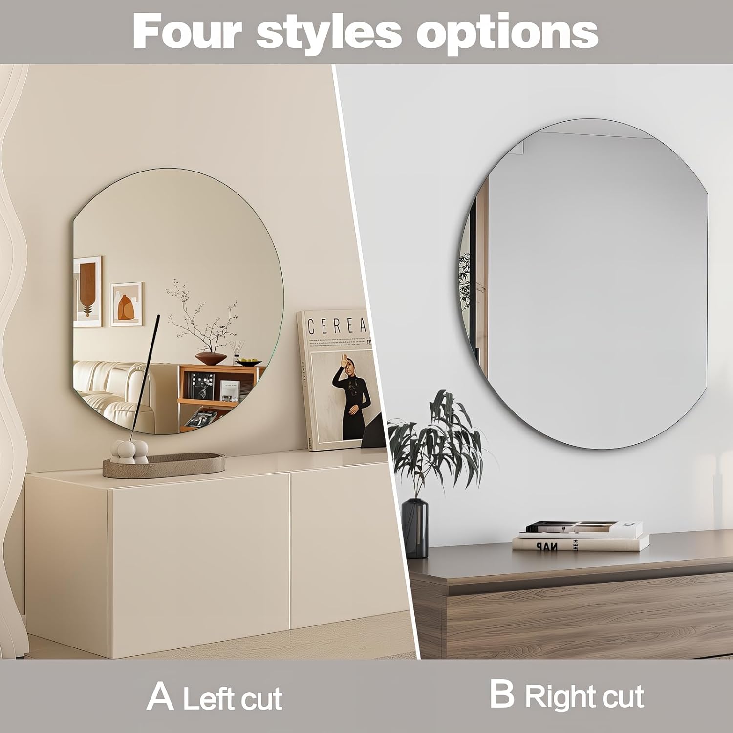 Half Moon Bathroom Mirror 32", Modern Frameless Wall Mirror, Hanging Decorative Vanity Mirror, Minimalist Explosion Proof Semi Circle Mirror for Living Room Bedroom Entryway, Down Cut