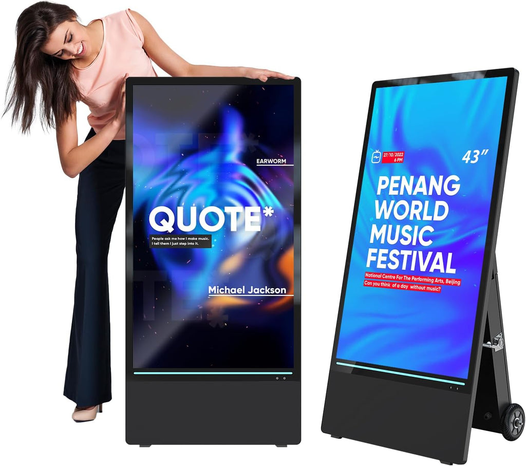 MWE 43 Inch Outdoor Digital Signage Display, Portable Battery Powered High Brightness Screen Advertising Display Kiosk, Movable Waterproof Digital Poster, Android Kiosk