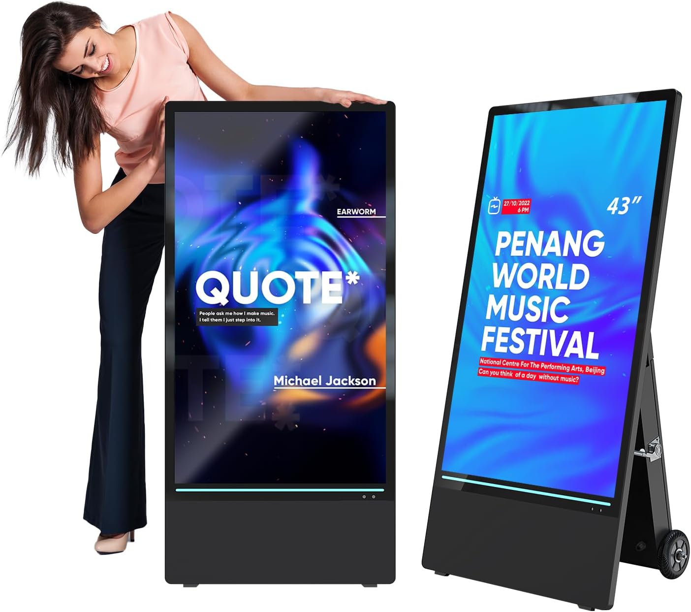 MWE 43 Inch Outdoor Digital Signage Display, Portable Battery Powered High Brightness Screen Advertising Display Kiosk, Movable Waterproof Digital Poster, Android Kiosk