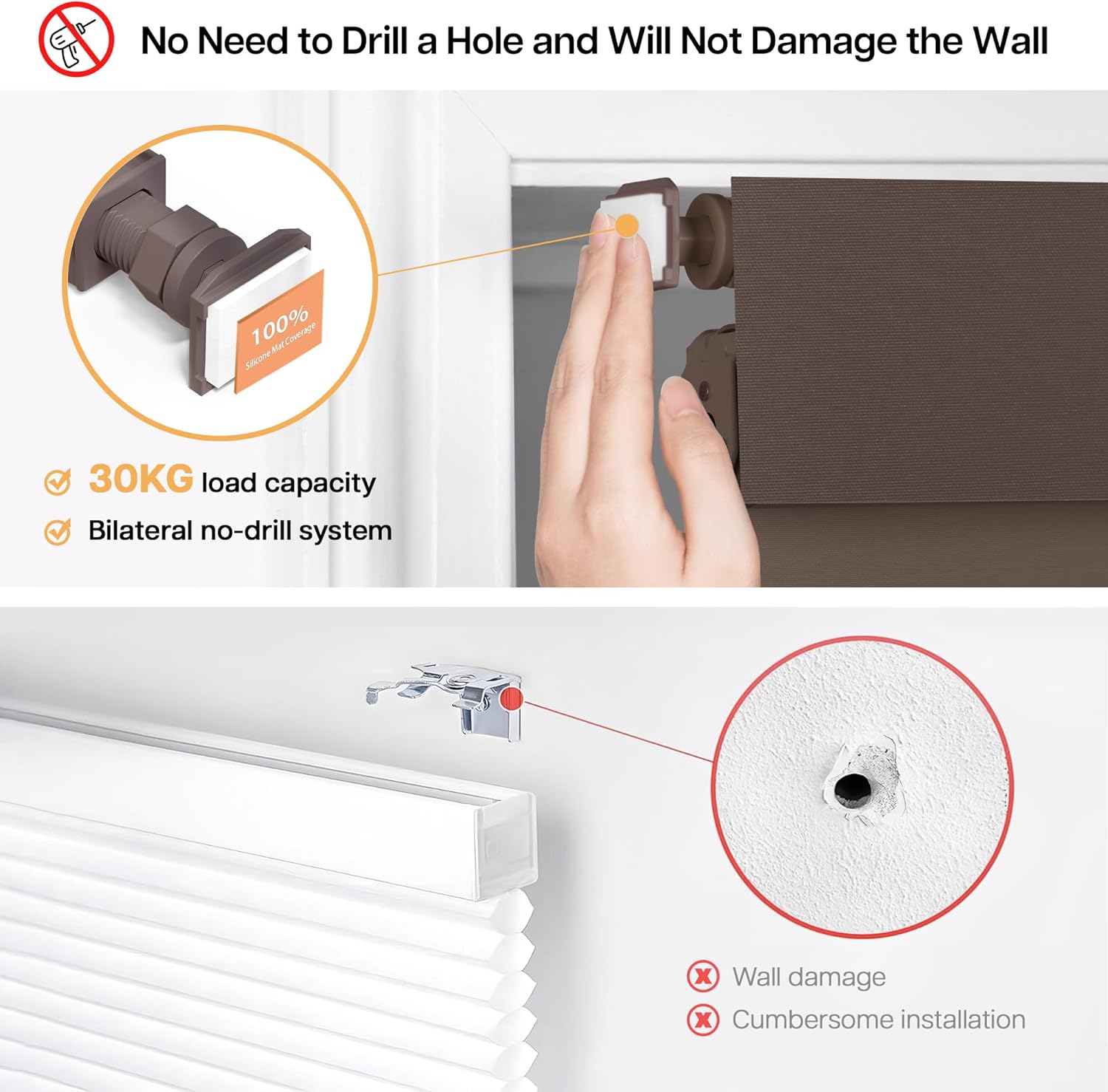 LazBlinds No Drill Blinds for Indoor Windows, Blackout Roller Shades, Cordless Window Blackout Blinds, Thermal Insulated Fabric UV Protection for Home and Office, 48" W x 72" H, Dark Coffee