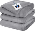 Sealy Electric Blanket Twin Size, Flannel Heated Blanket with 10 Heating Levels & 1-12 Hours Auto Shut Off, Machine Washable, Light Grey, 62 x 84 Inch
