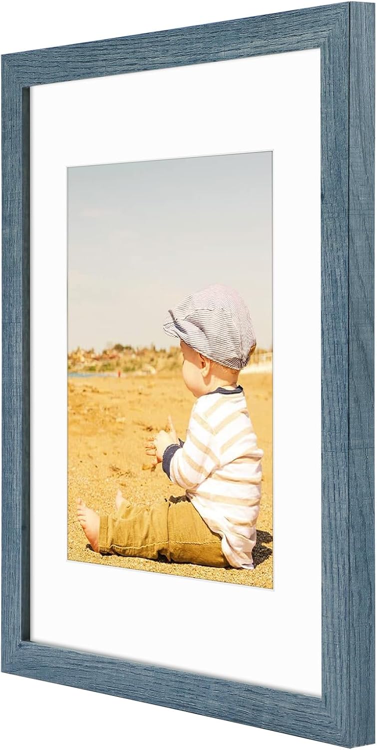 Golden State Art, 11x14 Picture Frame with Mat for 8x10 - High Definition Glass Wall Mounting Horizontal Vertical Display (Blue, 2 Pack)