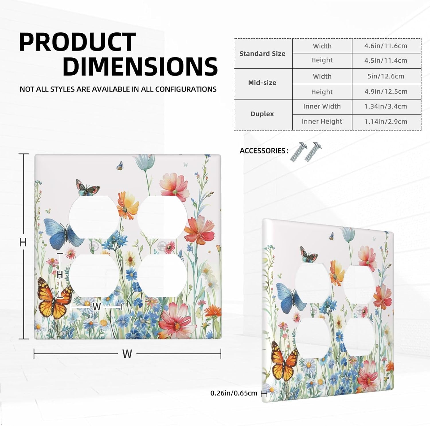 Decorative Outlet Covers Rustic Wildflower Blue Pink Floral Butterfly 2 Gang Light Switch Cover Plate Double Duplex Wall Plates for Electrical Outlets Switch Plate Covers for Home Decor