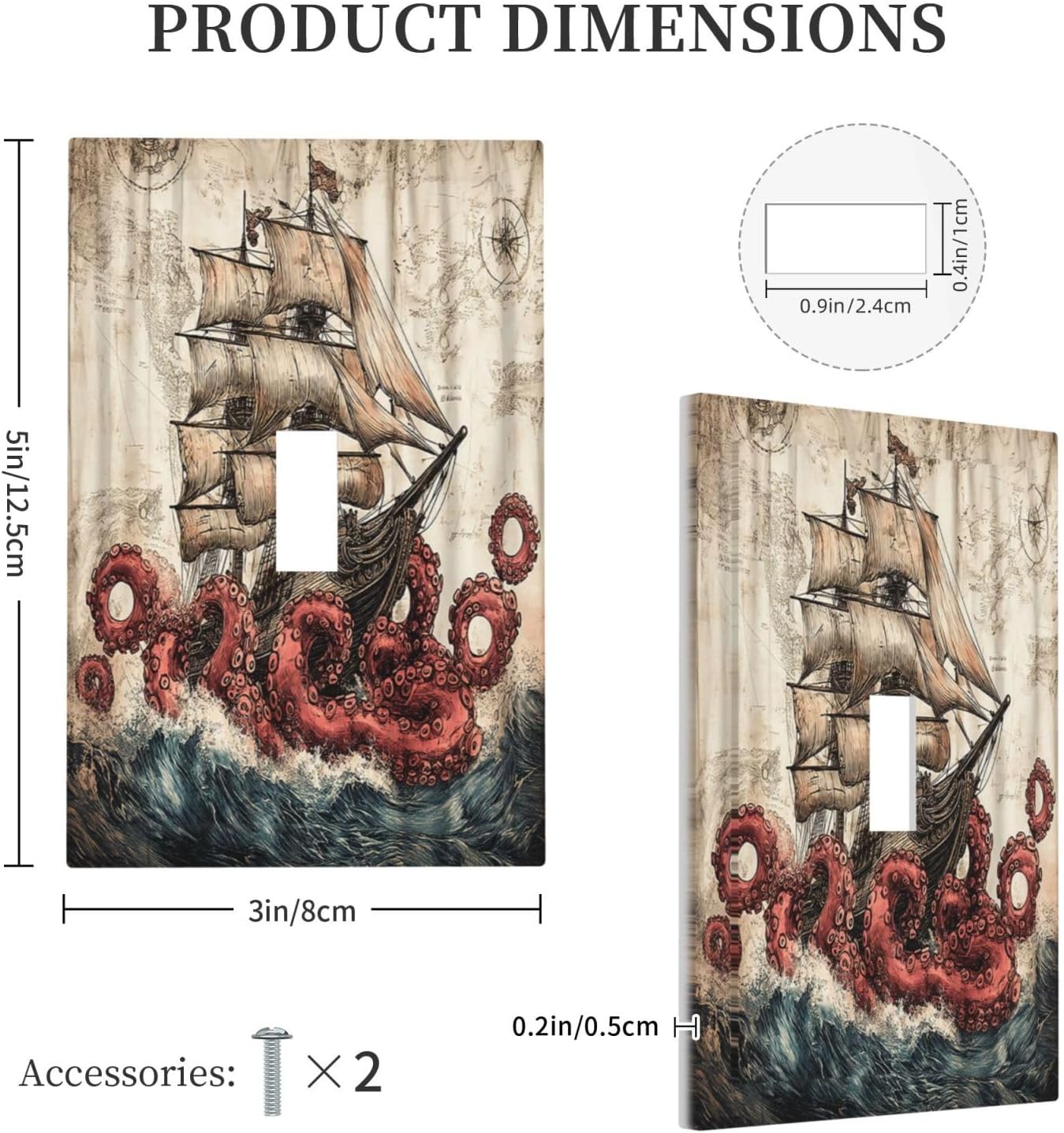 Decorative Light Switch Cover Vintage Octopus Ocean Sailboat Bizarre Adventure 1 Gang Single Toggle Decorator Outlet Wall Plate Device Electrical Faceplate Switchplates for Bathroom Kids room Decor