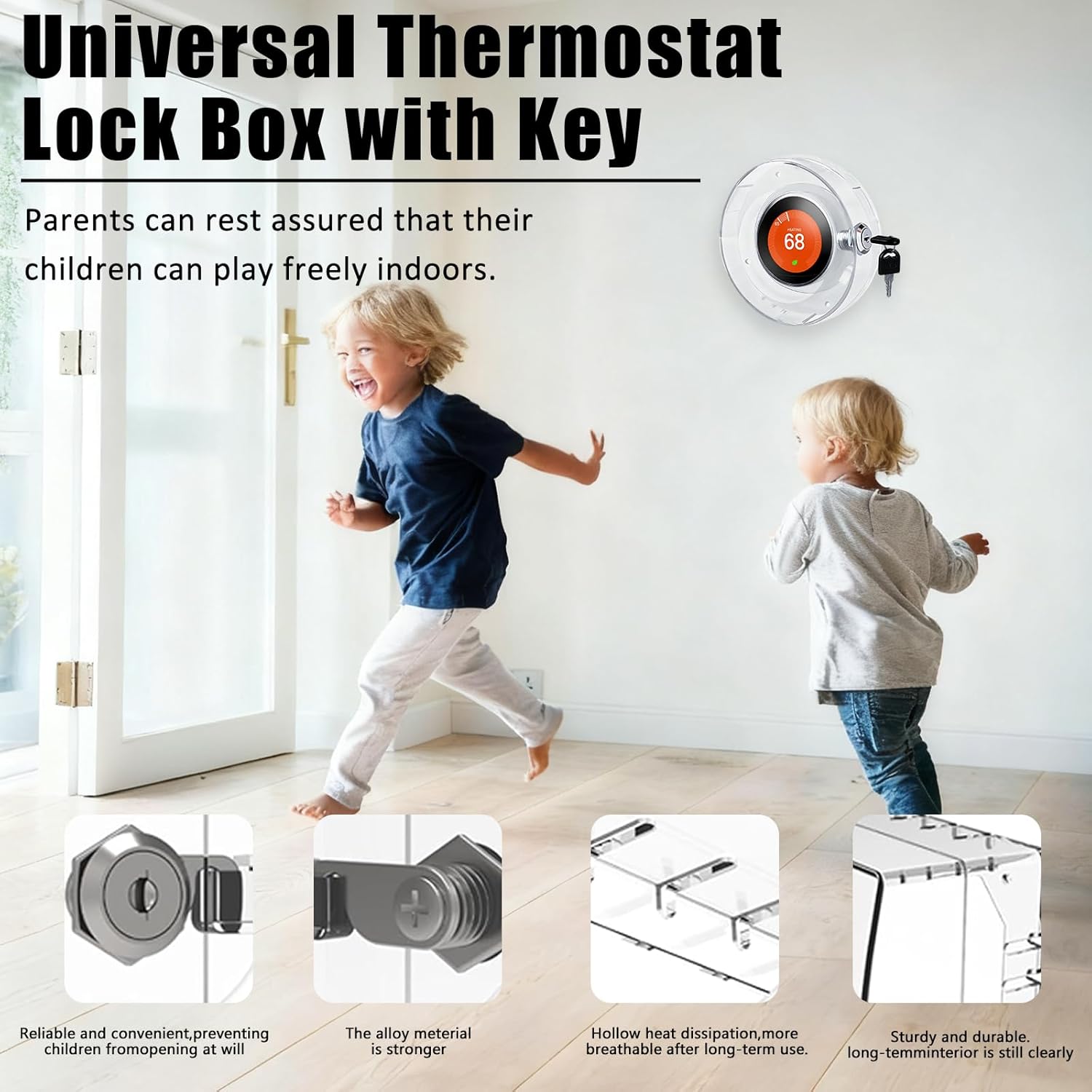 Round Thermostat Lock Case with Key, Upgraded,Thermostat Cover Universal, Thermostat Lock Case Clear, Wall Thermostat Guard, Fits Round Nest Thermostat(3.5x3.5x1.9 in) or Smaller
