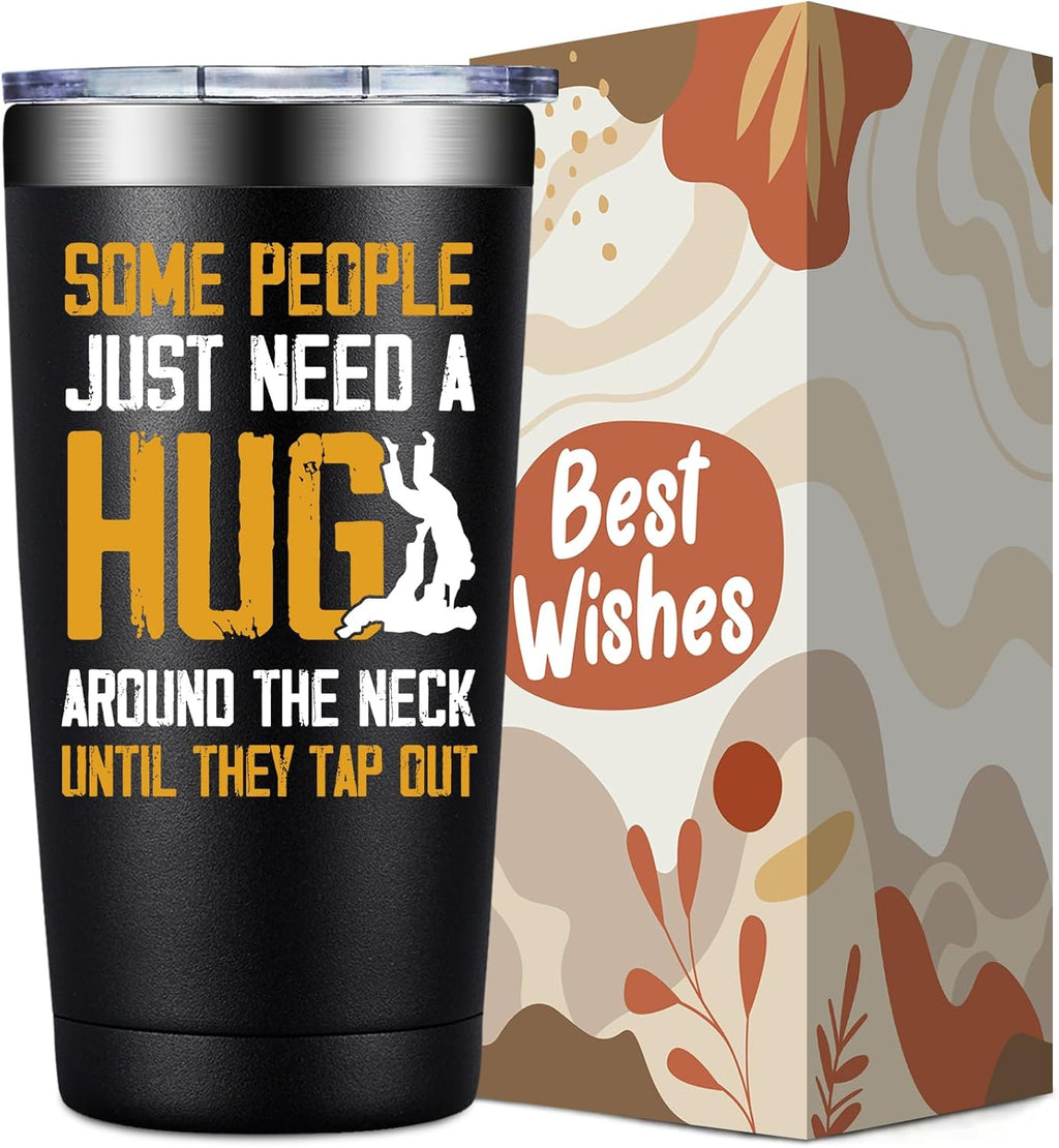 SpenMeta Christmas Jiu Jitsu Gifts for Men - Jiu Jitsu Gifts for Jiu-Jitsu Lovers, Husband, Boyfriend, Dad - 20oz Some People Just Need a Hug Around The Neck Until They Tap Out Tumbler Cup