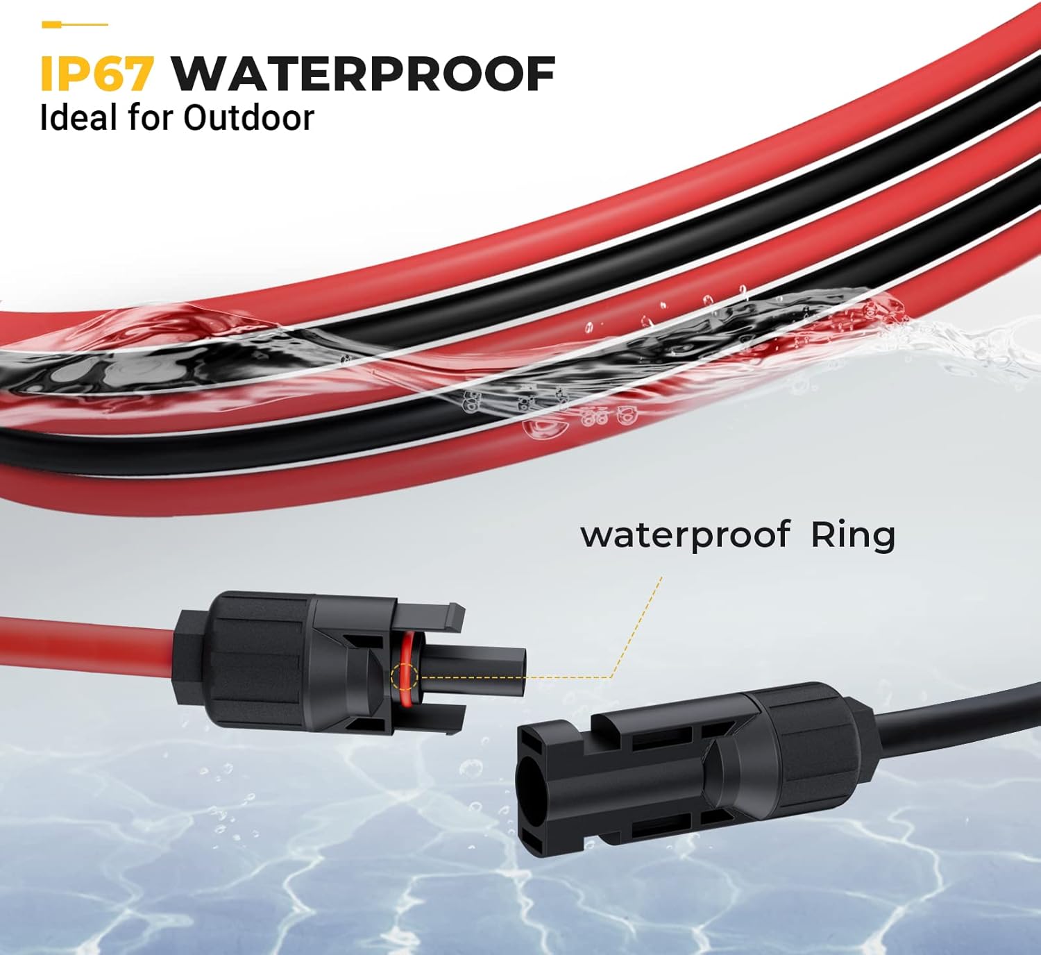 BougeRV 20 Feet 12AWG Solar Extension Cable with Female and Male Connector with Extra Pair of Connectors Solar Panel Adaptor Kit Tool (20FT Red + 20FT Black)