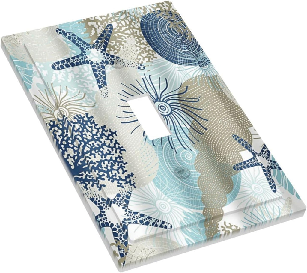 Decorative Light Switch Cover Plate Blue Starfish Brown Coral Ocean 1 Gang Single Toggle Wall Plates for Electrical Outlets Outlet Covers Switch Plate Covers Faceplate for Girlroom Home Decor