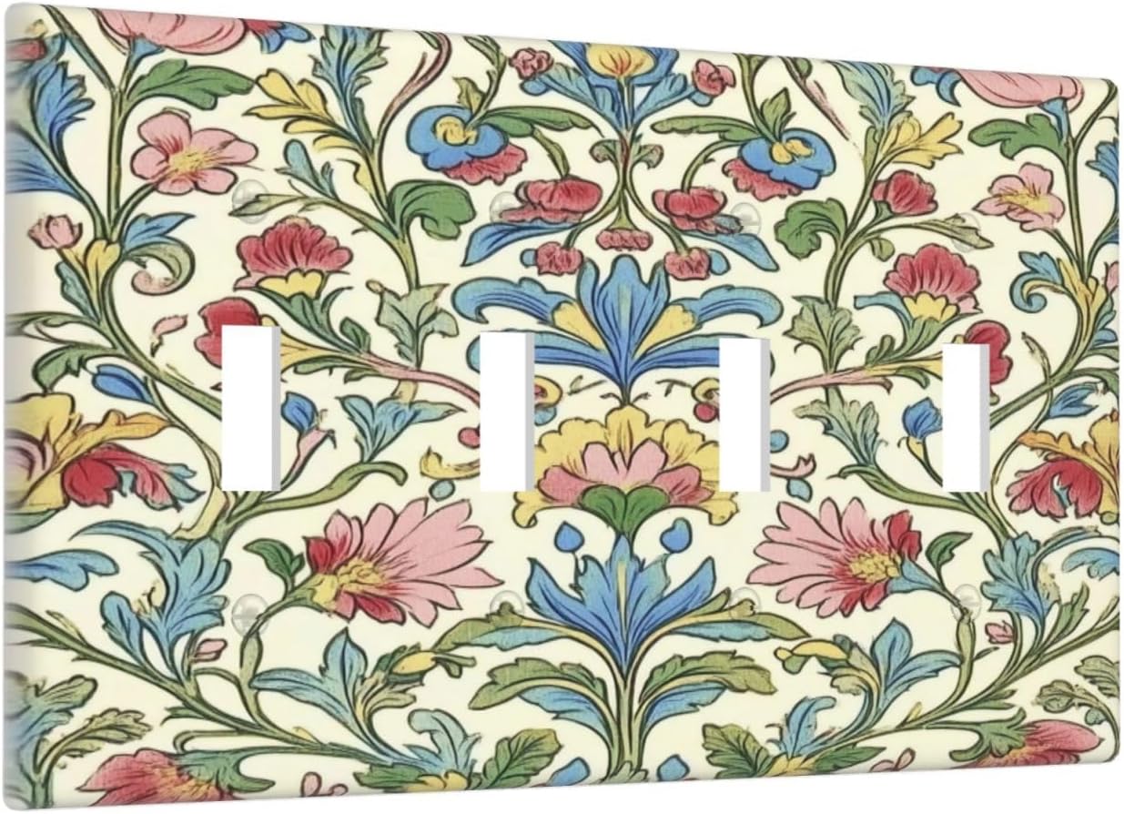 Light Switch Covers Boho Red Floral Morris Plant Leaves Quad Toggle Electrical Faceplate 4 Gang Wall Plate Decorative Switch Plates For Farmhouse Cabin Decor
