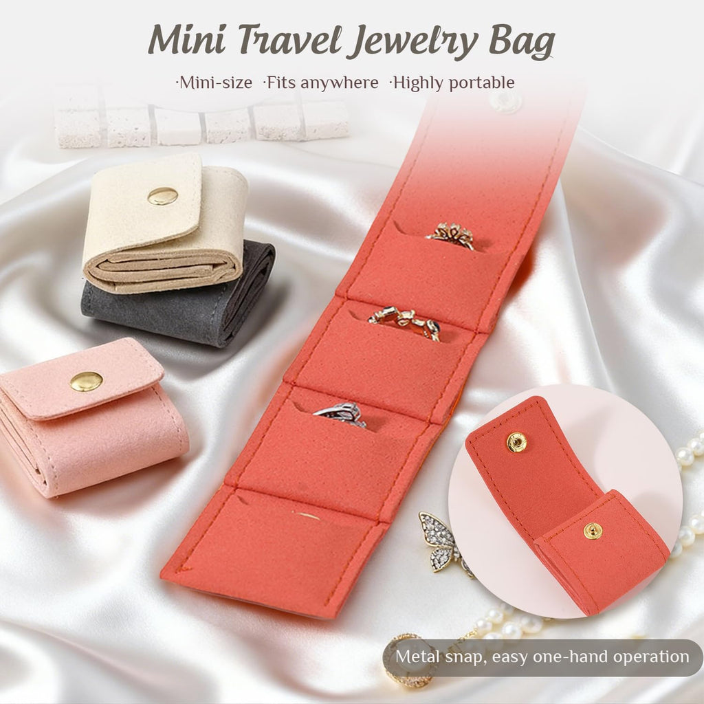 Mini Travel Jewelry Bag with Buckle, Portable Travel Jewelry Organizer Case, Foldable Jewelry Roll for Earrings, Necklaces, Rings,Bracelets,Lightweight Travel Jewelry Pouch (4Pcs)