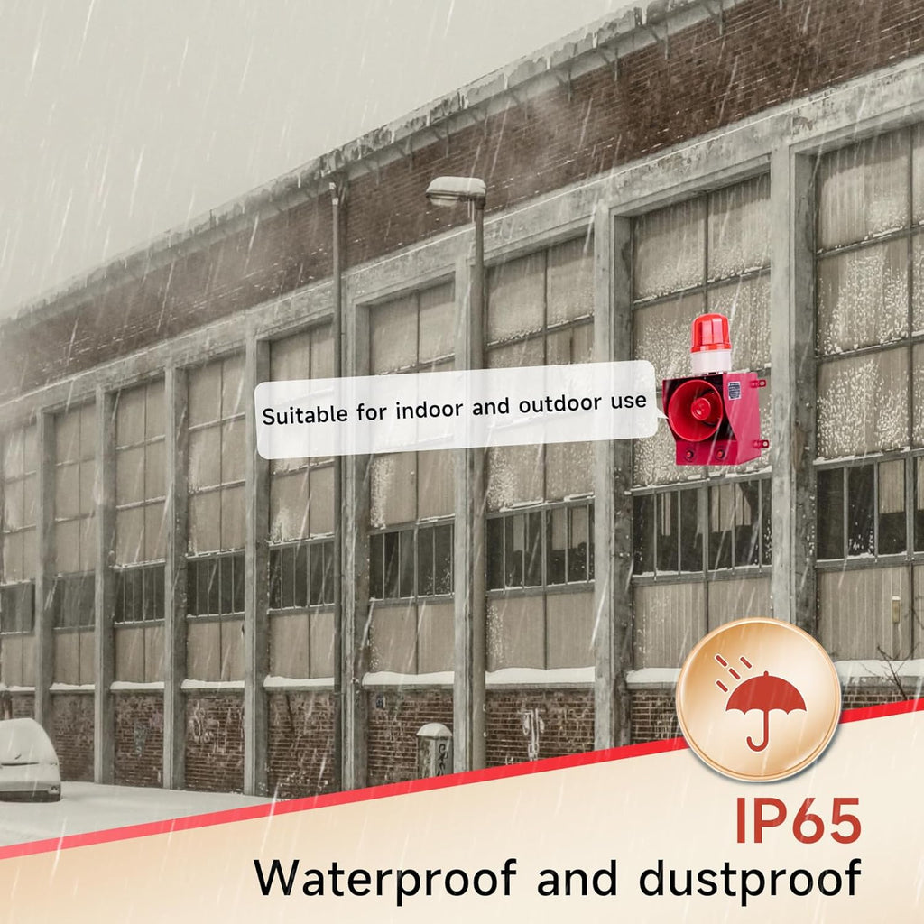 Industrial Siren Alarm 130dB Loud Horn 45watt Adjustable Volume and Tone Outdoor Emergency Strobe Security Alarm System with Plug for Factory, Warehouse, School, Office, Shipyard AC110V-120V