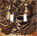 Decorative Light Switch Cover Plate Vintage Coffee Beans Leaf Cup 2 Gang Wall Plate Oversized Double Toggle Two Switch Wall Cover Plate Dual Device Faceplate